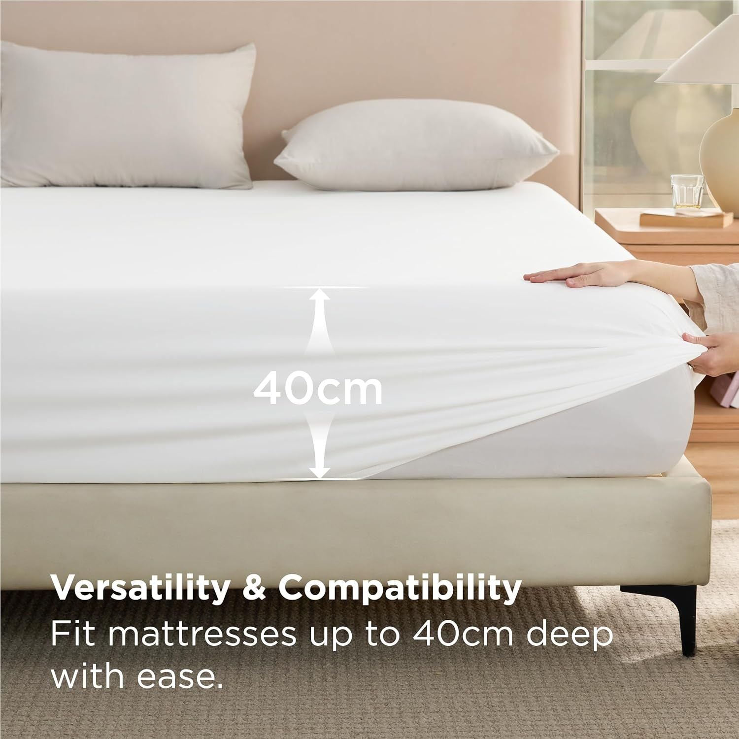 2000TC Hotel Quality Fitted Sheets - 2 Piece Fitted Sheets  -Breathable Bedding - Wrinkle, Fade, Stain Resistant- 16inch/40cm Deep Pocket Fitted Bed Sheets-Wrinkle and Fade Resistant,(White,Queen)
