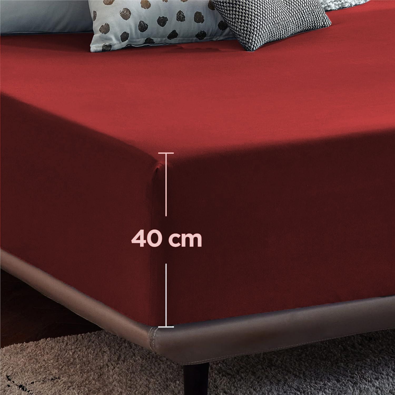 2000TC Hotel Quality Fitted Sheets - 2 Piece Fitted Sheets  -Breathable Bedding - Wrinkle, Fade, Stain Resistant- 16inch/40cm Deep Pocket Fitted Bed Sheets-Wrinkle and Fade Resistant,(Red,Queen)