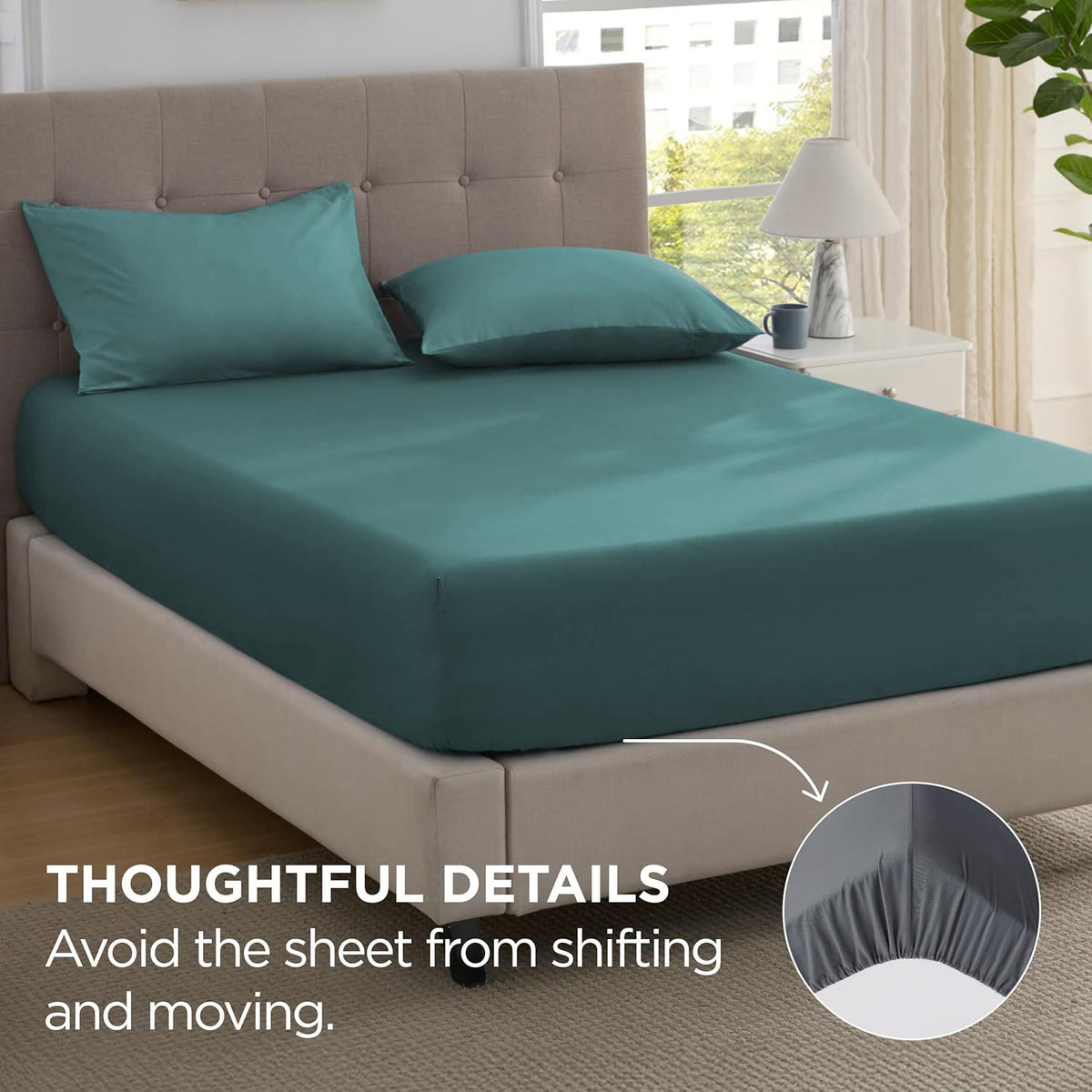 2000TC Hotel Quality Fitted Sheets - 2 Piece Fitted Sheets  -Breathable Bedding - Wrinkle, Fade, Stain Resistant- 16inch/40cm Deep Pocket Fitted Bed Sheets-Wrinkle and Fade Resistant,(Biscay blue,Queen)