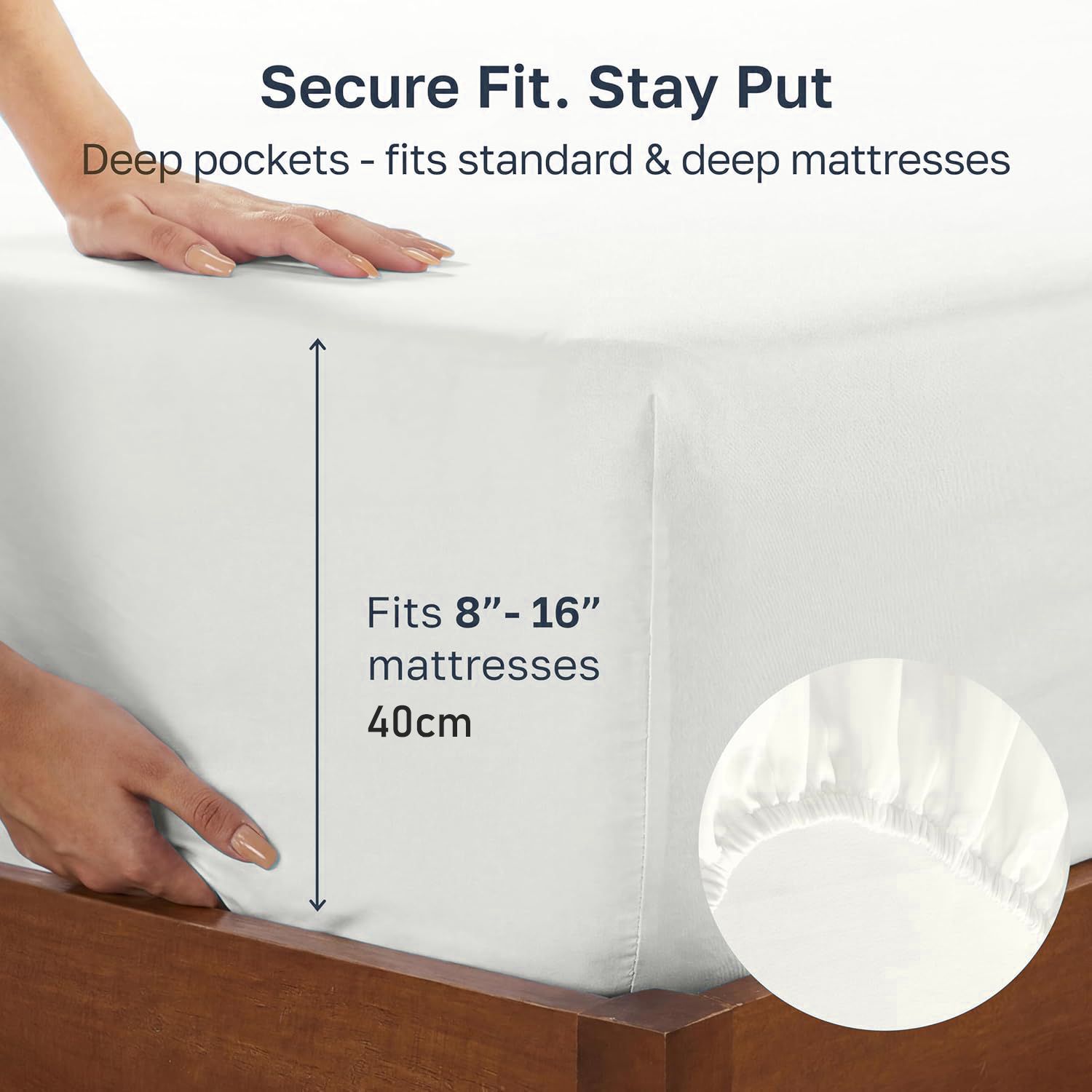 Hotel Quality Fitted sheets - 2 Piece Fitted sheets  -Breathable Bedding - Wrinkle, Fade, Stain Resistant- 26inch/40cm Deep Pocket Fitted Bed Sheet-Wrinkle and Fade Resistant,(White,Double)