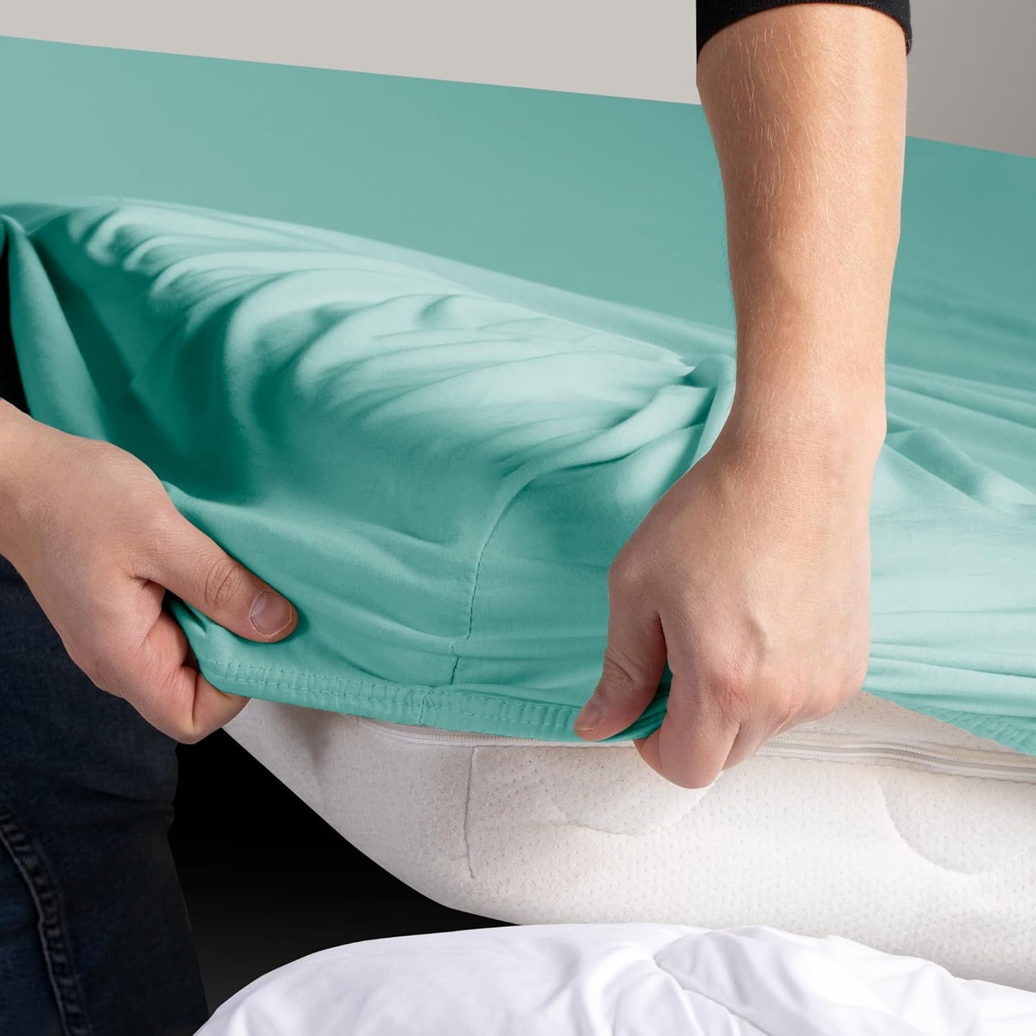Hotel Quality Fitted sheets - 2 Piece Fitted sheets  -Breathable Bedding - Wrinkle, Fade, Stain Resistant- 26inch/40cm Deep Pocket Fitted Bed Sheet-Wrinkle and Fade Resistant,(Ice blue,Double)