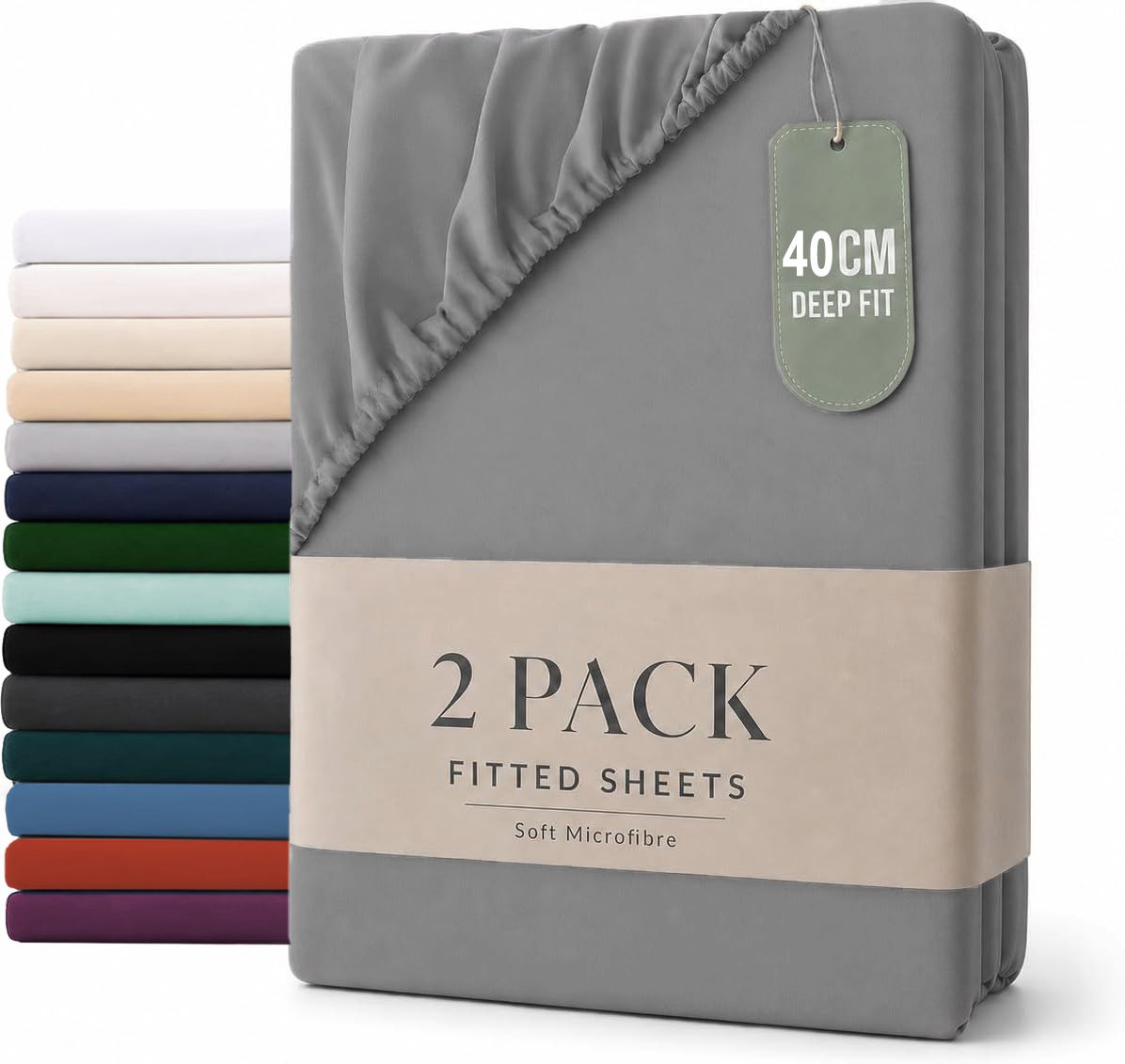 Hotel Quality Fitted sheets - 2 Piece Fitted sheets  -Breathable Bedding - Wrinkle, Fade, Stain Resistant- 26inch/40cm Deep Pocket Fitted Bed Sheet-Wrinkle and Fade Resistant,(Grey,King)