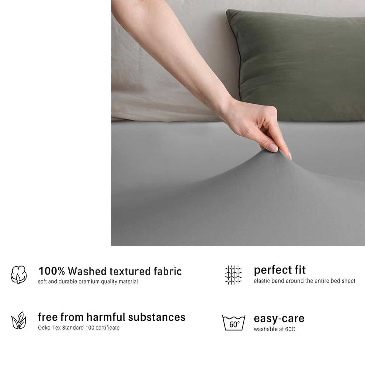 Hotel Quality Fitted sheets - 2 Piece Fitted sheets  -Breathable Bedding - Wrinkle, Fade, Stain Resistant- 26inch/40cm Deep Pocket Fitted Bed Sheet-Wrinkle and Fade Resistant,(Grey,King)