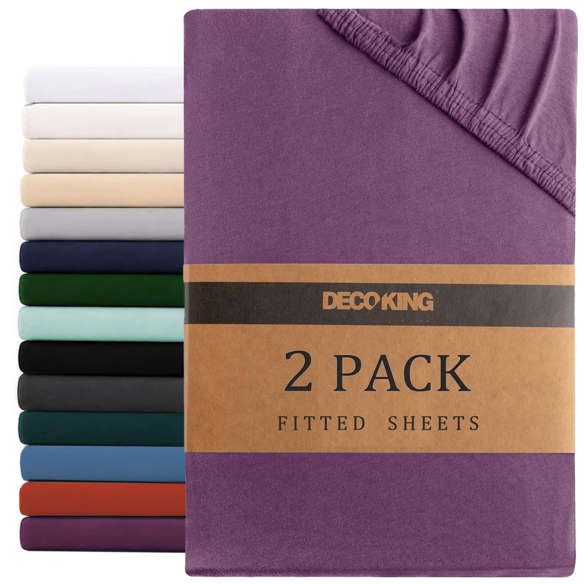 Hotel Quality Fitted sheets - 2 Piece Fitted sheets  -Breathable Bedding - Wrinkle, Fade, Stain Resistant- 26inch/40cm Deep Pocket Fitted Bed Sheet-Wrinkle and Fade Resistant,(Purple,King Single)