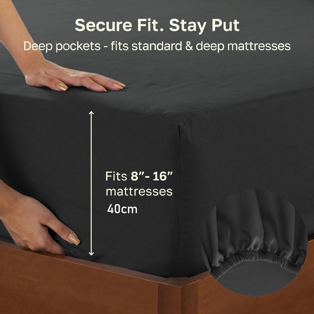 Hotel Quality Fitted sheets - 2 Piece Fitted sheets  -Breathable Bedding - Wrinkle, Fade, Stain Resistant- 26inch/40cm Deep Pocket Fitted Bed Sheet-Wrinkle and Fade Resistant,(Black,Queen)