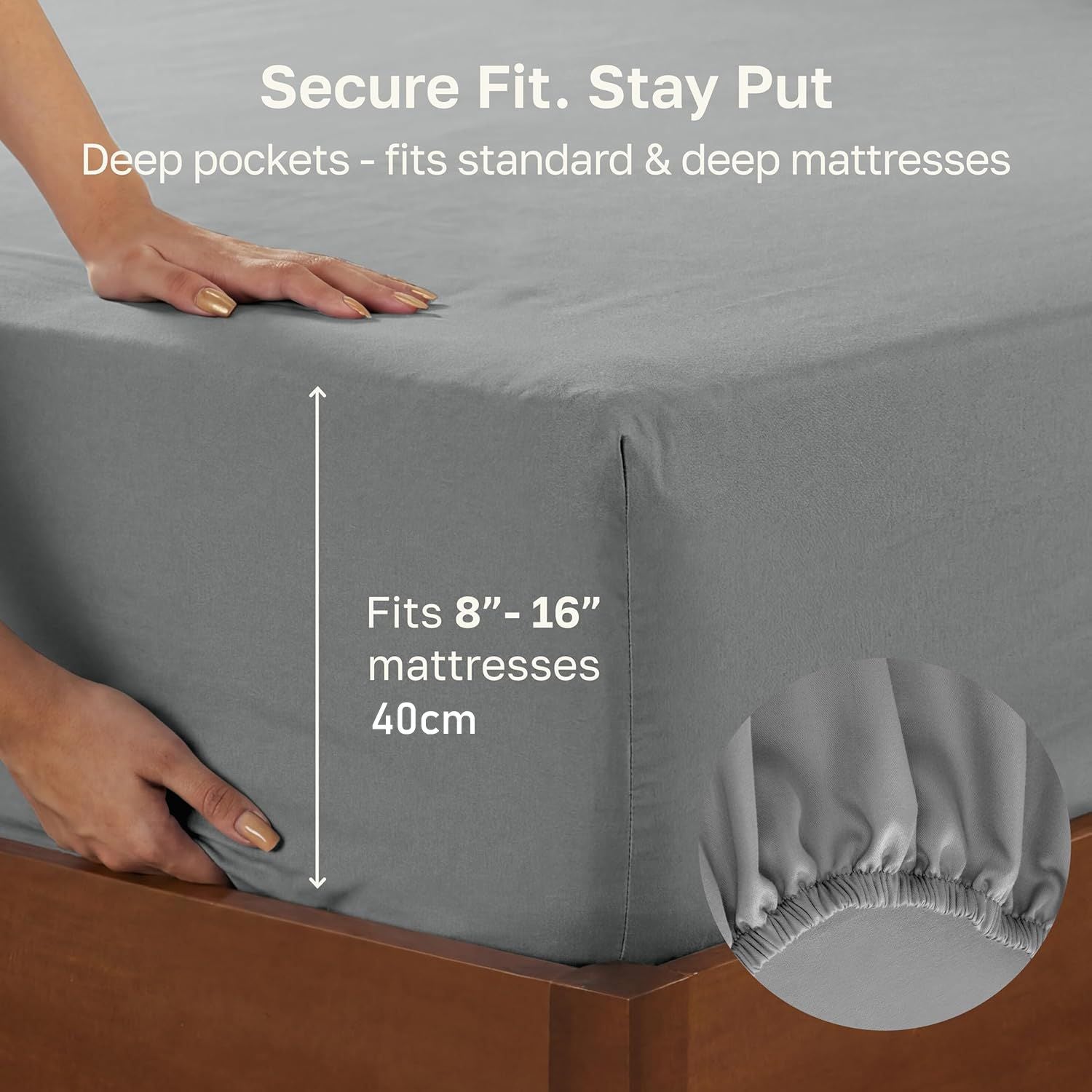 Hotel Quality Fitted sheets - 2 Piece Fitted sheets  -Breathable Bedding - Wrinkle, Fade, Stain Resistant- 26inch/40cm Deep Pocket Fitted Bed Sheet-Wrinkle and Fade Resistant,(Grey,Single)