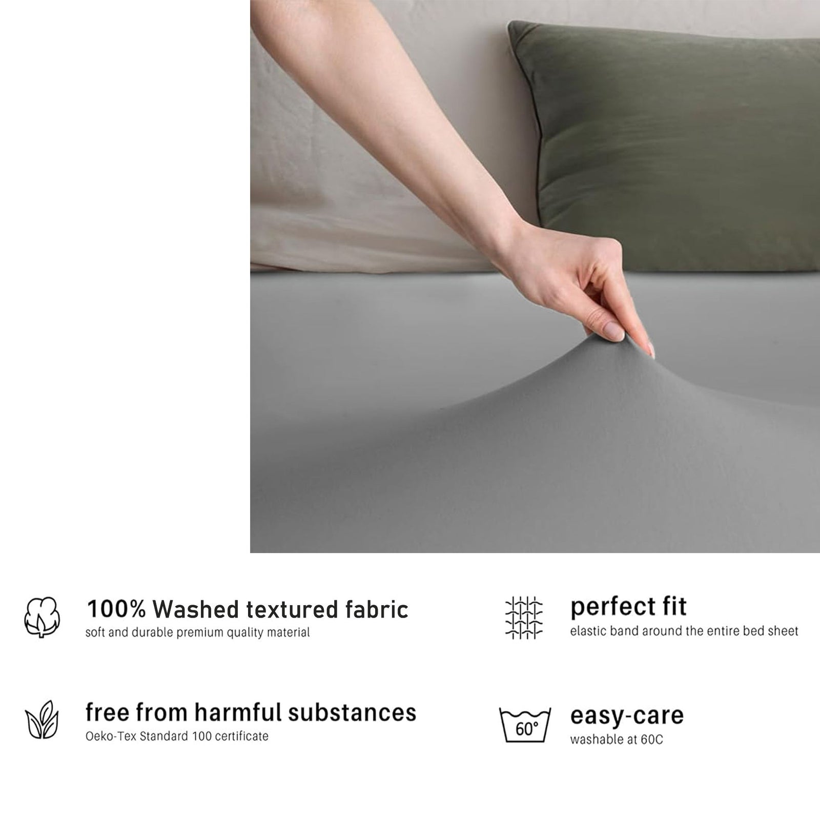 Hotel Quality Fitted sheets - 2 Piece Fitted sheets  -Breathable Bedding - Wrinkle, Fade, Stain Resistant- 26inch/40cm Deep Pocket Fitted Bed Sheet-Wrinkle and Fade Resistant,(Grey,Single)