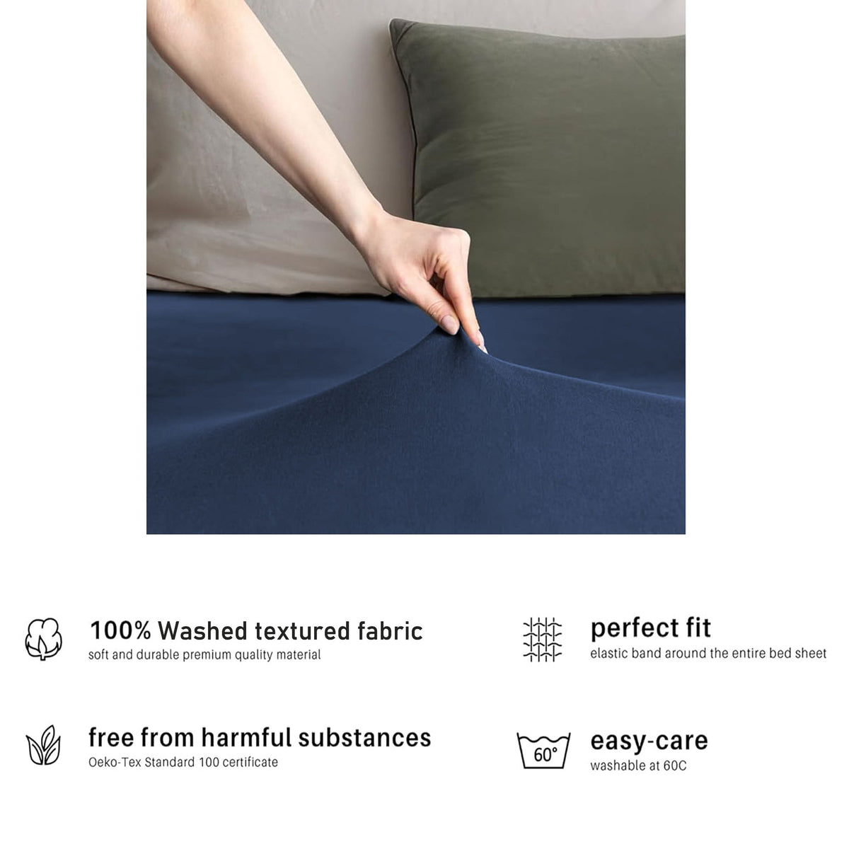Hotel Quality Fitted sheets - 2 Piece Fitted sheets  -Breathable Bedding - Wrinkle, Fade, Stain Resistant- 26inch/40cm Deep Pocket Fitted Bed Sheet-Wrinkle and Fade Resistant,(Navy,Super King)