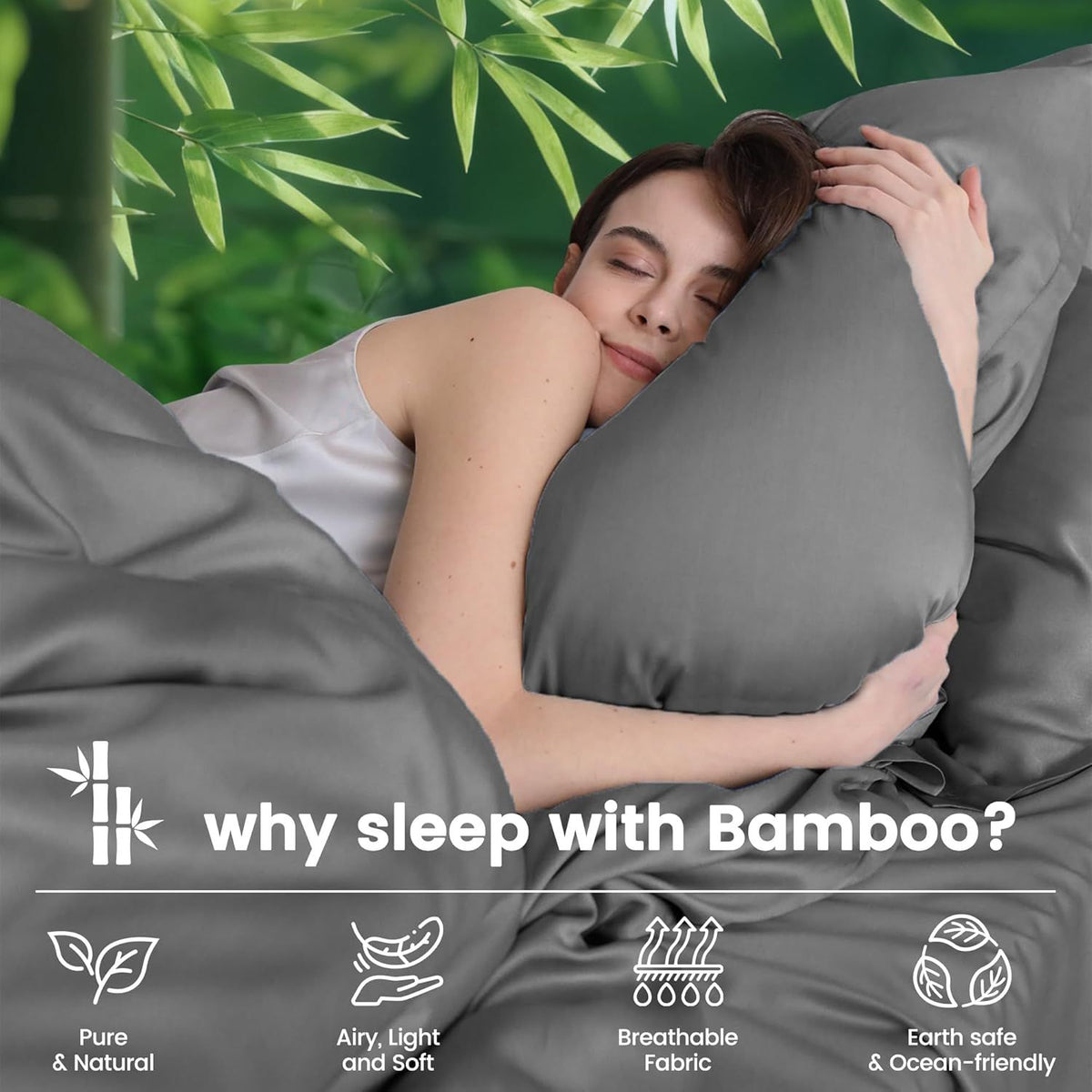 Hotel Breathable Bamboo Fitted Sheet & Pillowcase-2 Piece-Ultra Soft 2000TC Breathable Fitted Bed Sheets Set with 37 Centimetre Deep Pocket-Cooling Sheets for Hot Sleepers(Grey,King Single)