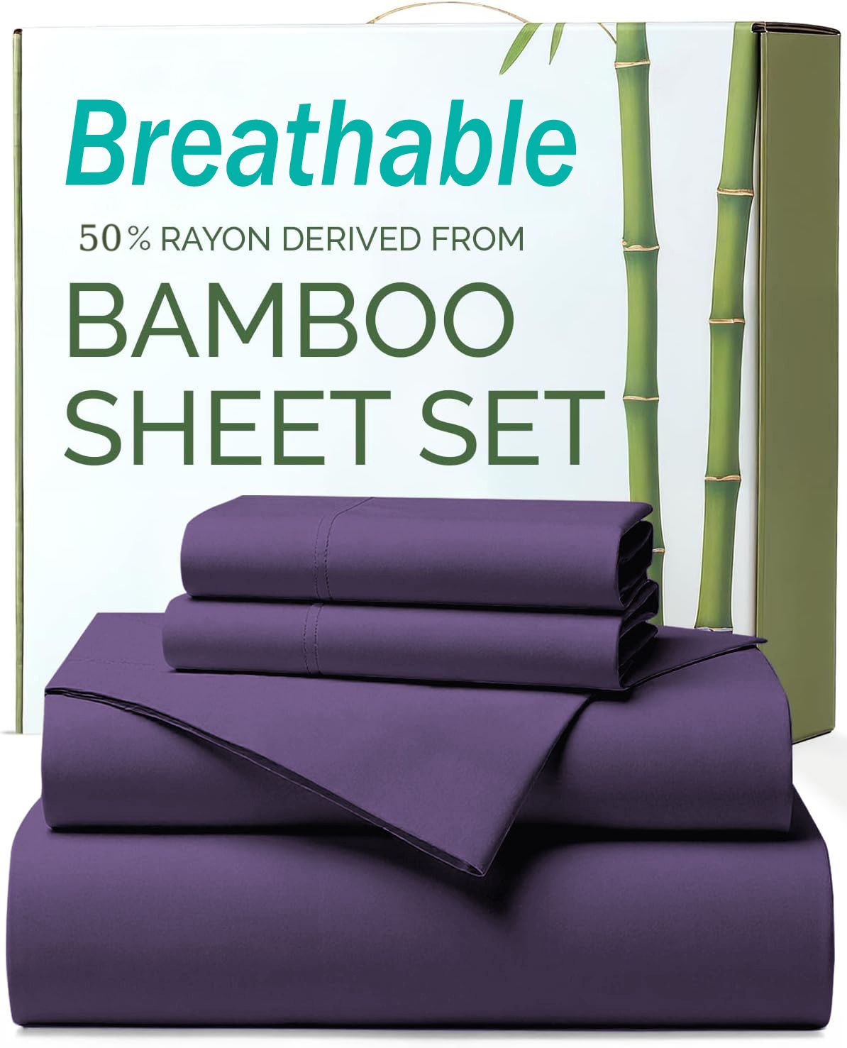 3 Piece Ultra Soft Bamboo Breathable Sheet Set -Hotel 2000TC Breathable Bed Sheets Set with 37 Centimetre Deep Pocket-Breathable Sheets for Hot Sleepers(Purple,King Single)