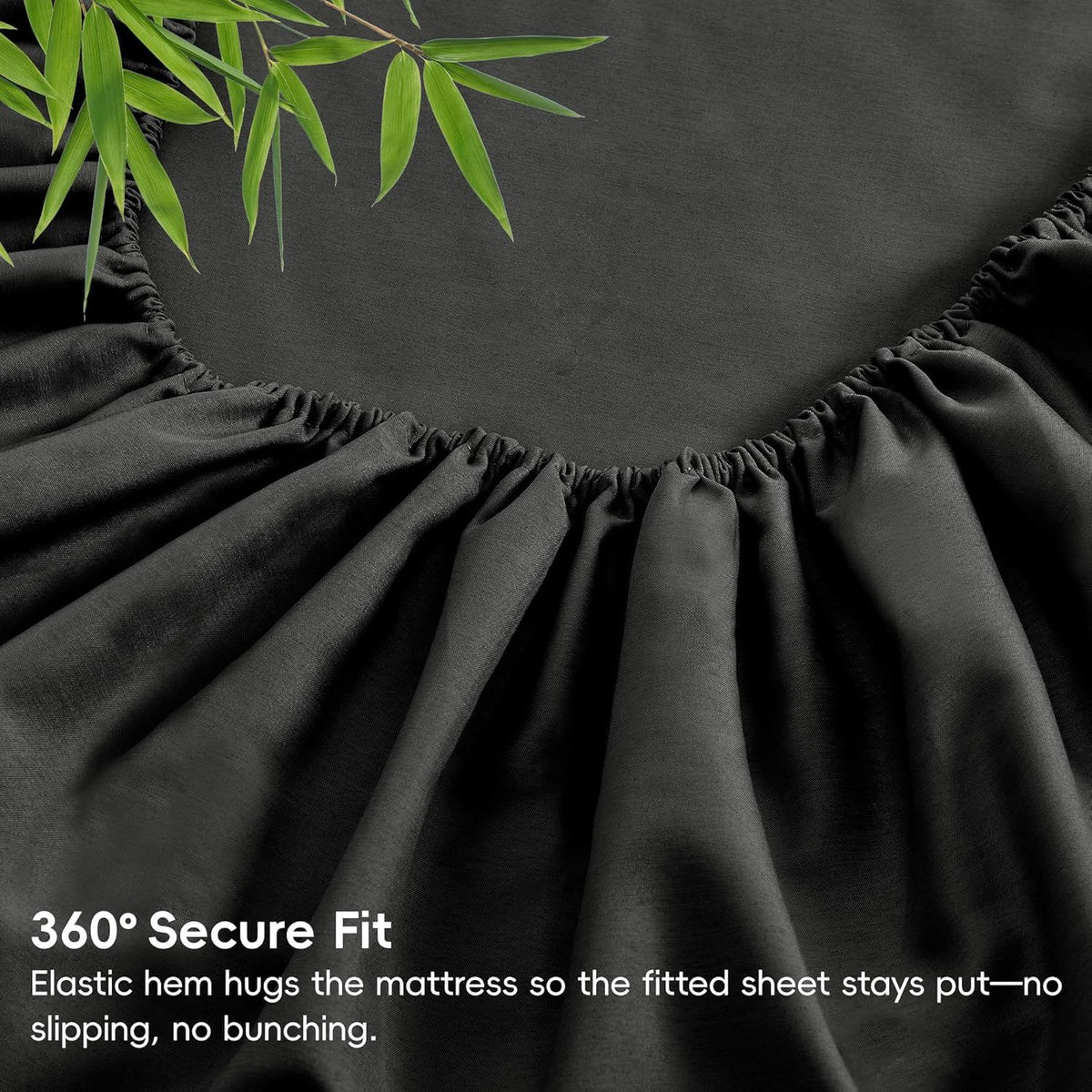 Hotel Breathable Bamboo Fitted Sheet & Pillowcase-3 Piece-Ultra Soft 2000TC Breathable Fitted Bed Sheets Set with 37 Centimetre Deep Pocket-Cooling Sheets for Hot Sleepers(Black,Queen)