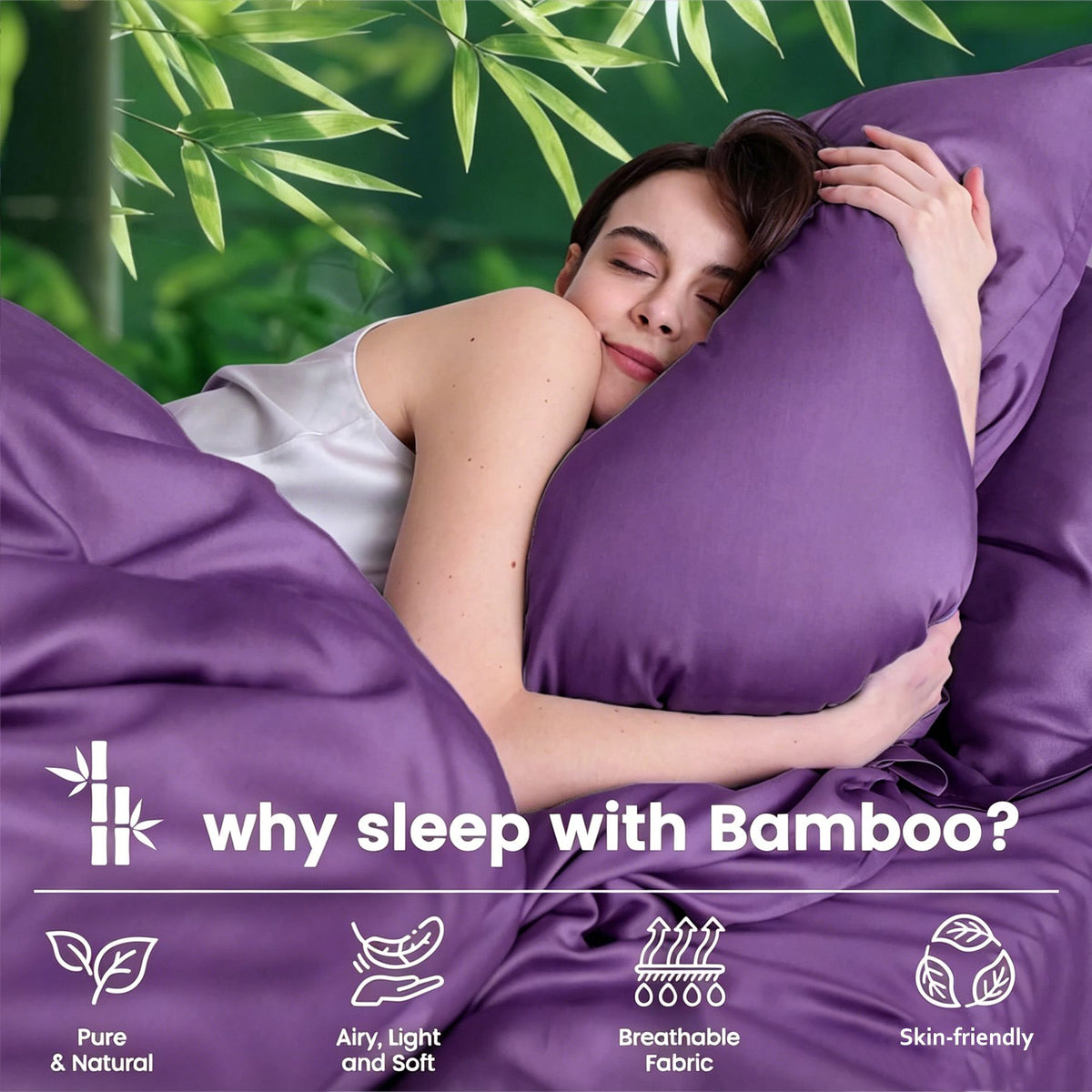 Hotel Breathable Bamboo Fitted Sheet & Pillowcase-3 Piece-Ultra Soft 2000TC Breathable Fitted Bed Sheets Set with 37 Centimetre Deep Pocket-Cooling Sheets for Hot Sleepers(Purple,Queen)