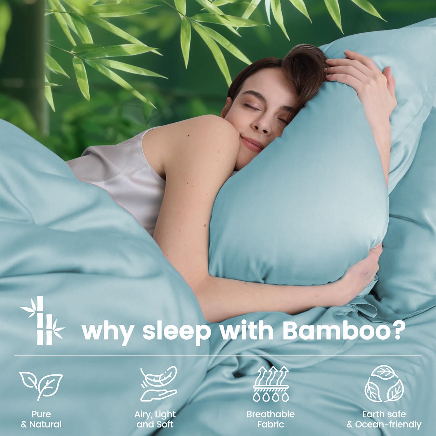 Hotel Breathable Bamboo Fitted Sheet & Pillowcase-3 Piece-Ultra Soft 2000TC Breathable Fitted Bed Sheets Set with 37 Centimetre Deep Pocket-Cooling Sheets for Hot Sleepers(Sky Blue,Queen)