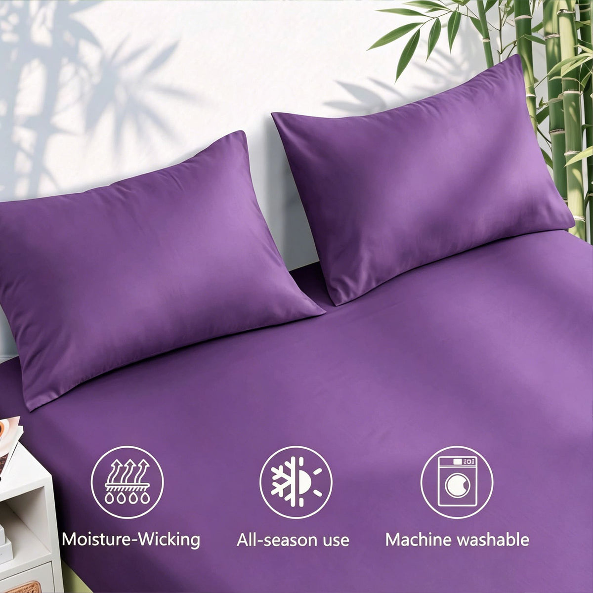 4 Piece Ultra Soft Bamboo Breathable Sheet Set -Hotel 2000TC Breathable Bed Sheets Set with 37 Centimetre Deep Pocket-Breathable Sheets for Hot Sleepers(Purple,Queen)