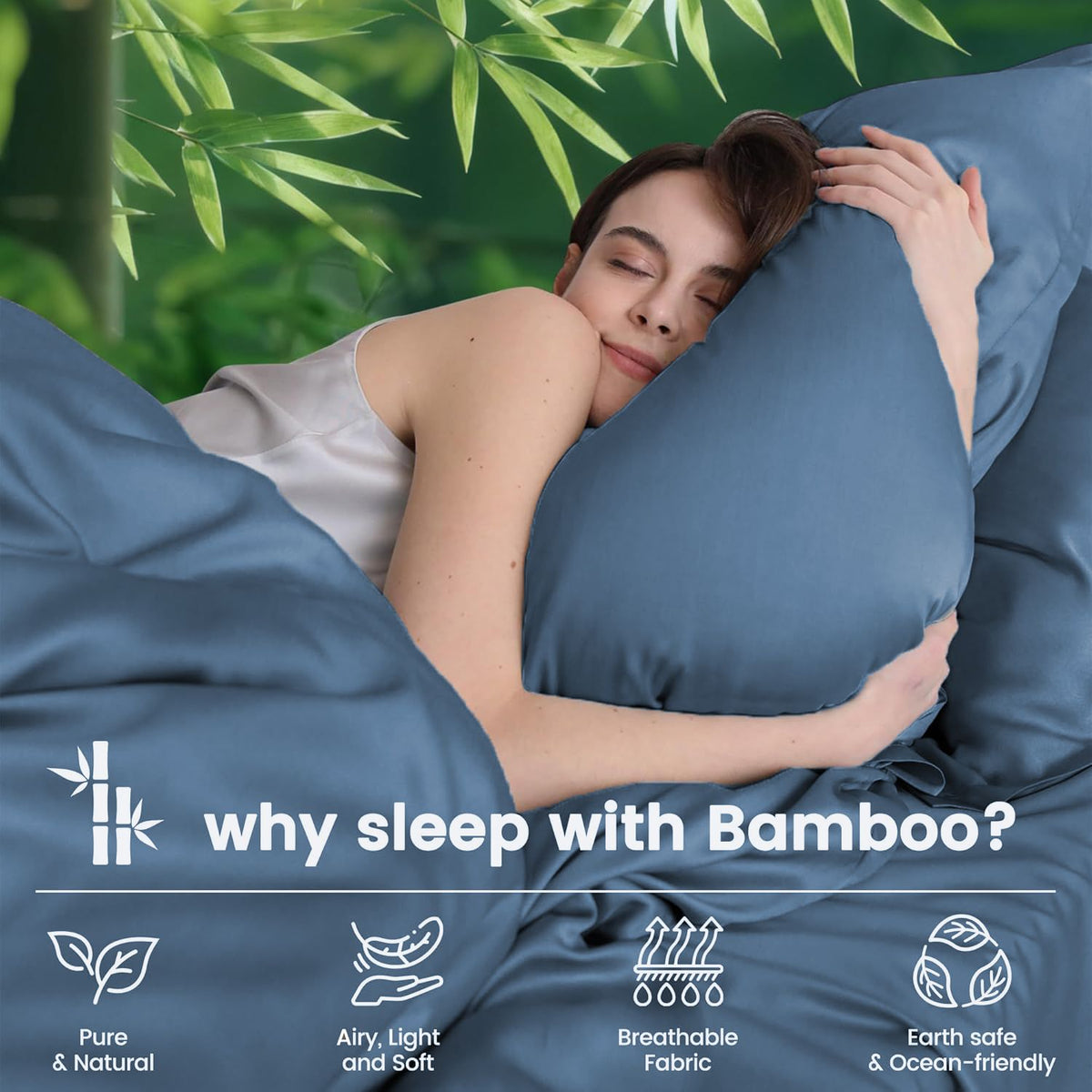 Hotel Breathable Bamboo Fitted Sheet & Pillowcase-3 Piece-Ultra Soft 2000TC Breathable Fitted Bed Sheets Set with 40 Centimetre Deep Pocket-Cooling Sheets for Hot Sleepers(Navy,Super King)