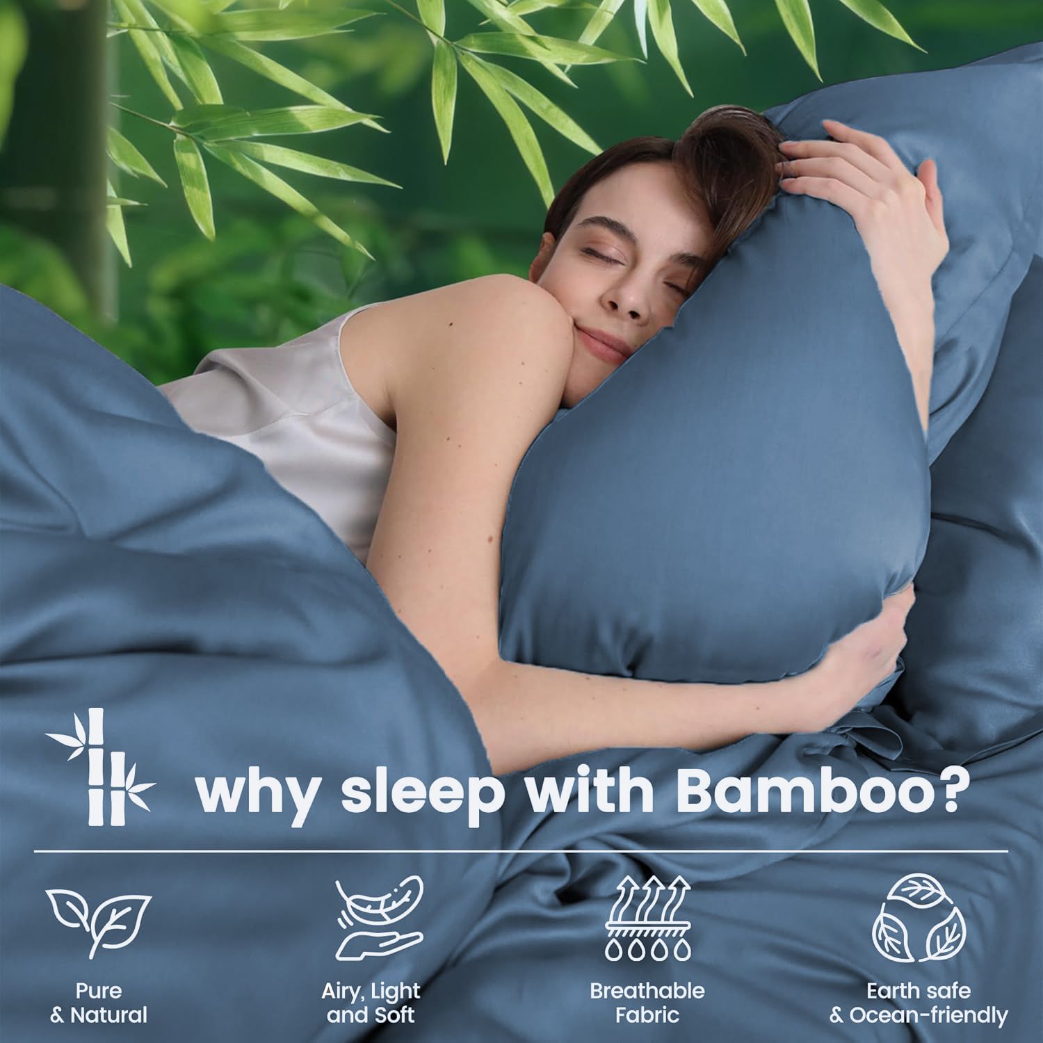 Hotel Breathable Bamboo Fitted Sheet & Pillowcase-3 Piece-Ultra Soft 2000TC Breathable Fitted Bed Sheets Set with 40 Centimetre Deep Pocket-Cooling Sheets for Hot Sleepers(Navy,Super King)