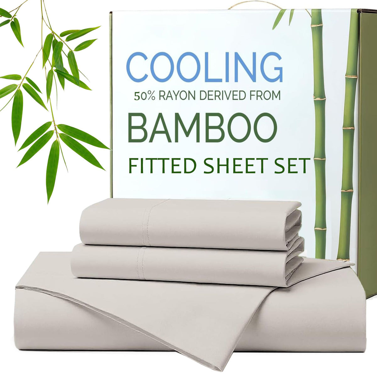 Hotel Breathable Bamboo Fitted Sheet &amp; Pillowcase-3 Piece-Ultra Soft 2000TC Breathable Fitted Bed Sheets Set with 40 Centimetre Deep Pocket-Cooling Sheets for Hot Sleepers(Silver-gray,Super King)