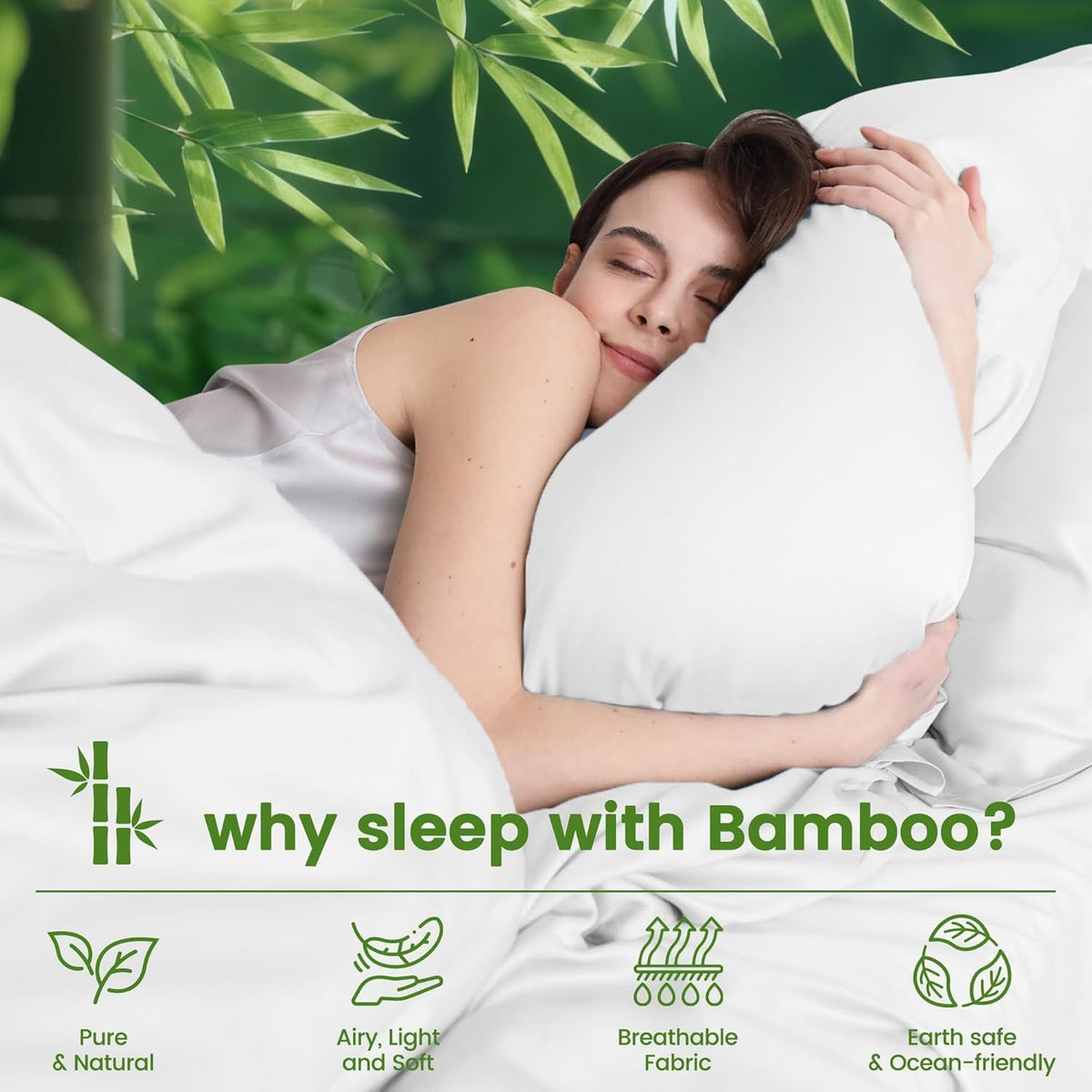 Hotel Breathable Bamboo Fitted Sheet & Pillowcase-3 Piece-Ultra Soft 2000TC Breathable Fitted Bed Sheets Set with 40 Centimetre Deep Pocket-Cooling Sheets for Hot Sleepers(White,Super King)