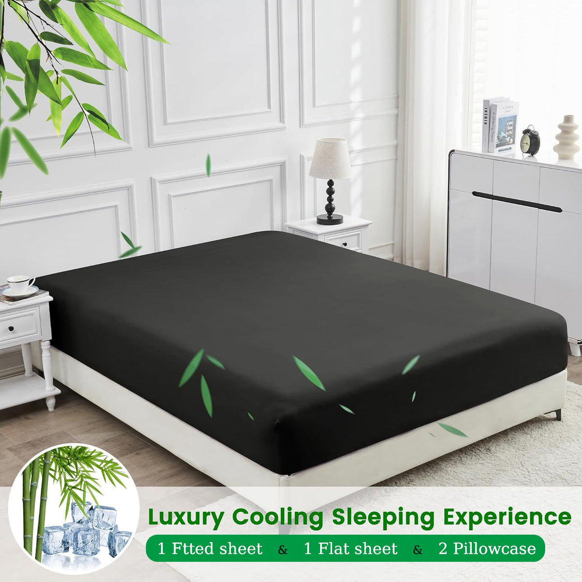 4 Piece Ultra Soft Bamboo Breathable Sheet Set -Hotel 2000TC Breathable Bed Sheets Set with 40 Centimetre Deep Pocket-Breathable Sheets for Hot Sleepers(Black,Super King)