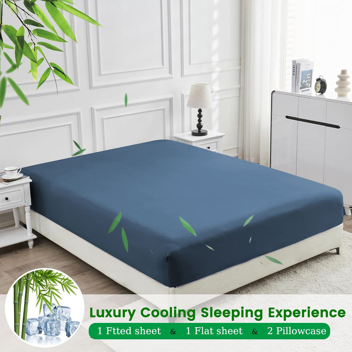 4 Piece Ultra Soft Bamboo Breathable Sheet Set -Hotel 2000TC Breathable Bed Sheets Set with 40 Centimetre Deep Pocket-Breathable Sheets for Hot Sleepers(Navy,Super King)