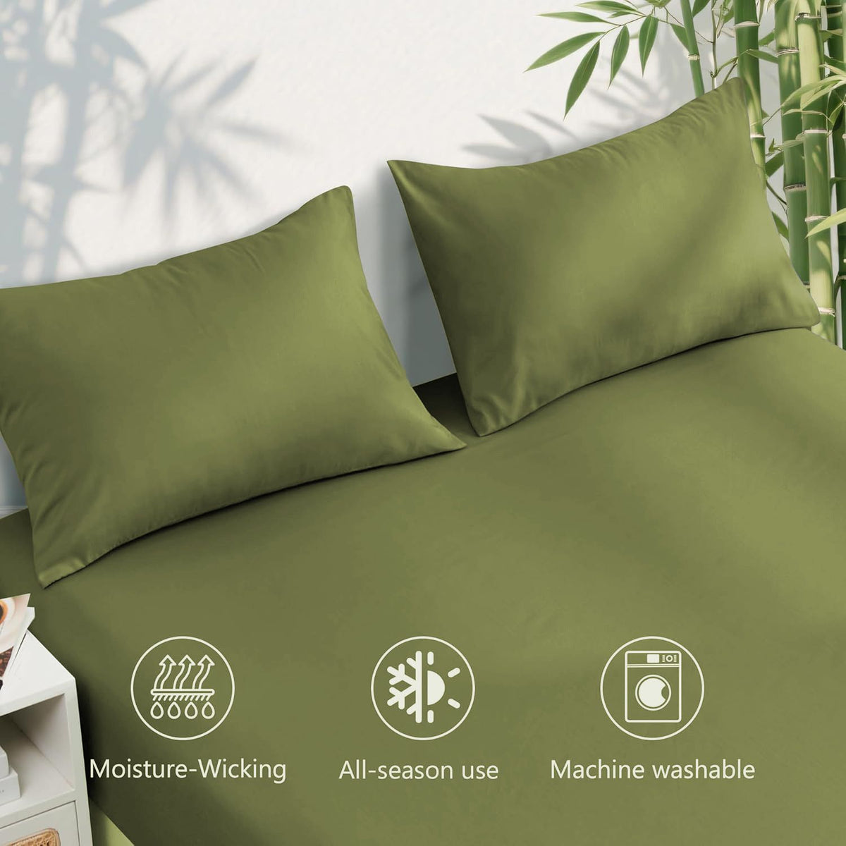 4 Piece Ultra Soft Bamboo Breathable Sheet Set -Hotel 2000TC Breathable Bed Sheets Set with 40 Centimetre Deep Pocket-Breathable Sheets for Hot Sleepers(Olive green,Super King)