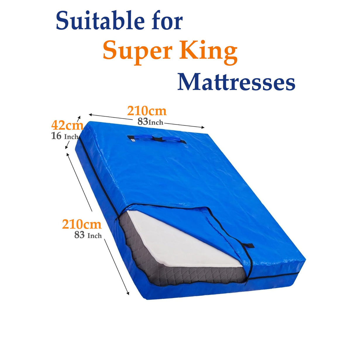 Mattress Bag Mattresses Protector Plastic Moving Storage Dust Cover Carry Bed Waterproof Zipper Packing Reusable Disposal, Extra Thick Heavy Duty, with Handles(Super King)