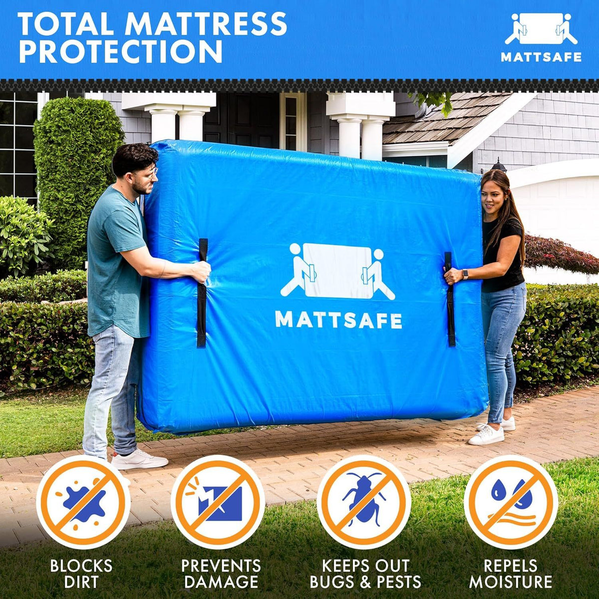 Waterproof Mattress Bag Mattresses Protector Plastic Moving Storage Dust Cover Carry Bed Zipper Packing Reusable Disposal, Extra Thick Heavy Duty, with 8 Handles(Queen)
