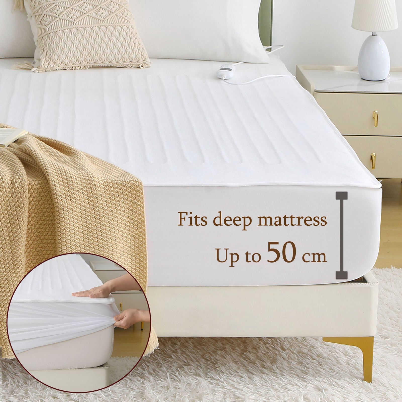 Heated Mattress Pad - Bedding Electric Blanket with 9 Heat Setting & 9-Hour Auto Off, Heated Mattress Pad-Machine Washable Fully Fitted Heating Pad with Overheat Protection , 800GSM Non Woven Fabric-fitted sheet cover(King Single)