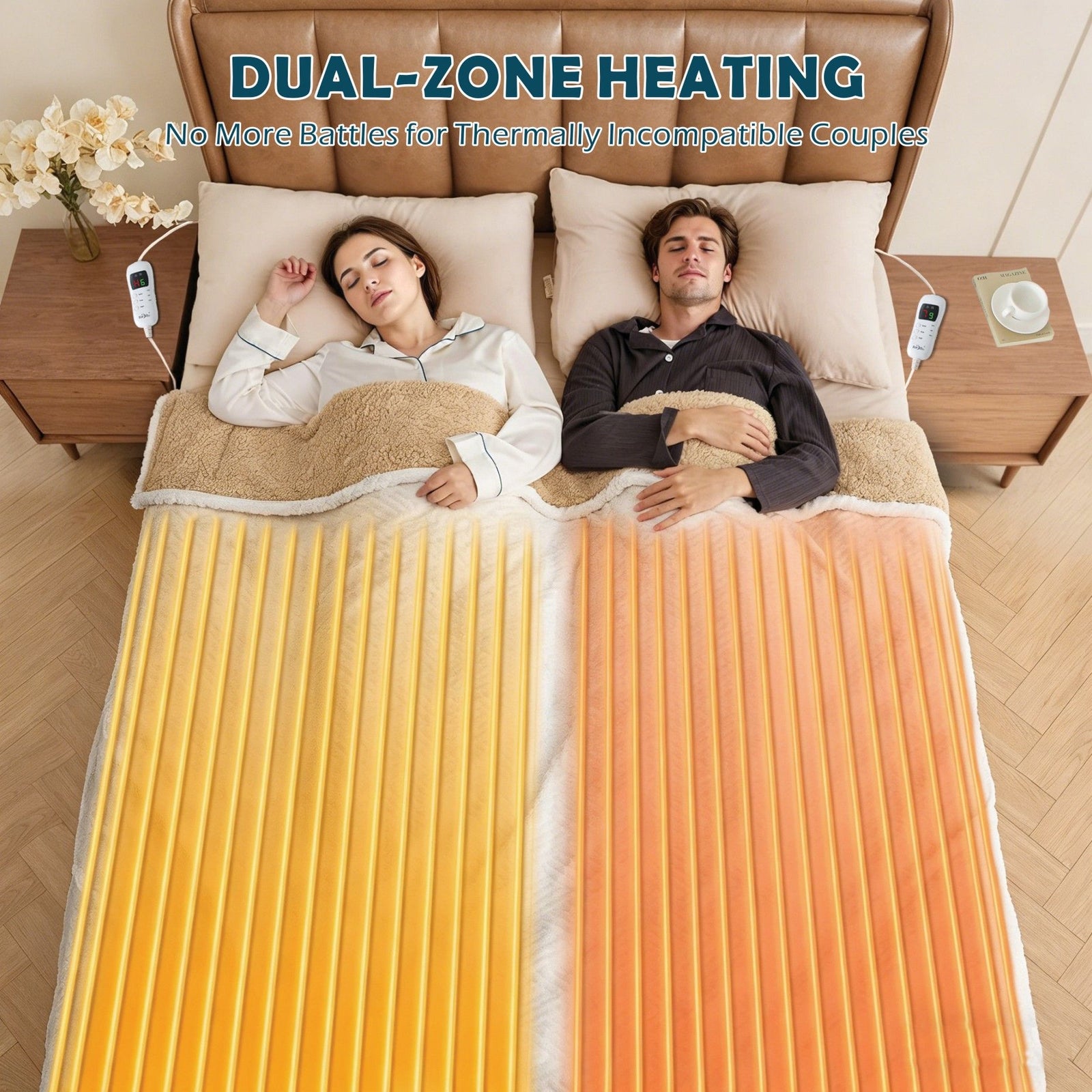 Electric Heated Mattress Pad Blanket with Dual Control & 9-Hour Auto Off & 9 Heat Settings, Preheat Functions, Overheat Protection, Machine Washable Fully Fitted Electric Sheet((Double)