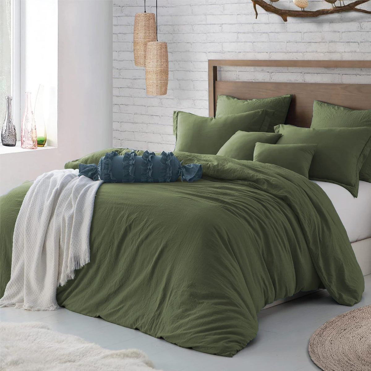 Hotel Soft Microfiber Duvet Cover Set-2000TC Quilt Cover Set &amp; Pillowcases -1 Donna Cover Zipper Closure &amp; 1 x Pillowcases-Breathable Bedding - Wrinkle, Fade, Stain Resistant(Olive green,Double)