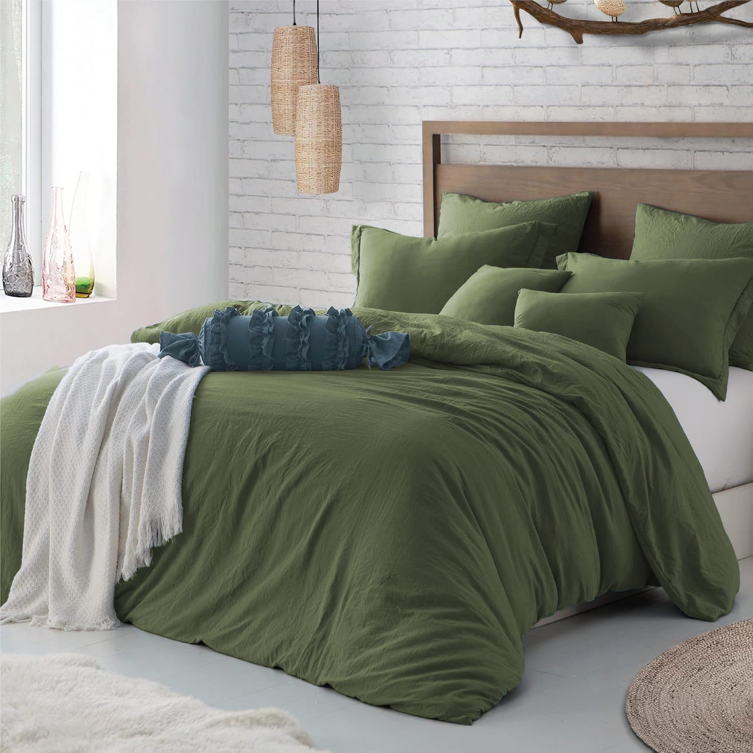 Hotel Soft Microfiber Duvet Cover Set-2000TC Quilt Cover Set & Pillowcases -1 Donna Cover Zipper Closure & 1 x Pillowcases-Breathable Bedding - Wrinkle, Fade, Stain Resistant(Olive green,Double)