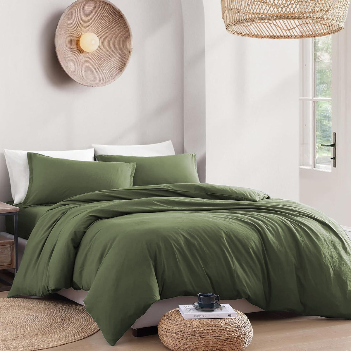 Hotel Soft Microfiber Duvet Cover Set-2000TC Quilt Cover Set & Pillowcases -1 Donna Cover Zipper Closure & 1 x Pillowcases-Breathable Bedding - Wrinkle, Fade, Stain Resistant(Olive green,Double)