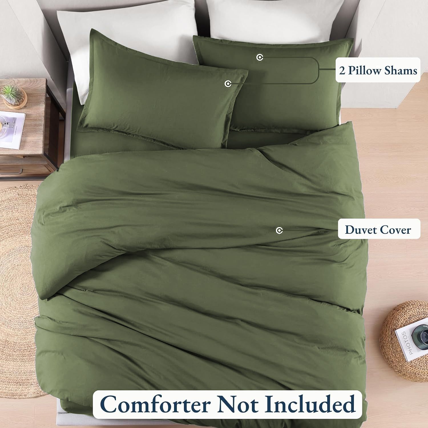 Hotel Soft Microfiber Duvet Cover Set-2000TC Quilt Cover Set & Pillowcases -1 Donna Cover Zipper Closure & 1 x Pillowcases-Breathable Bedding - Wrinkle, Fade, Stain Resistant(Olive green,Double)