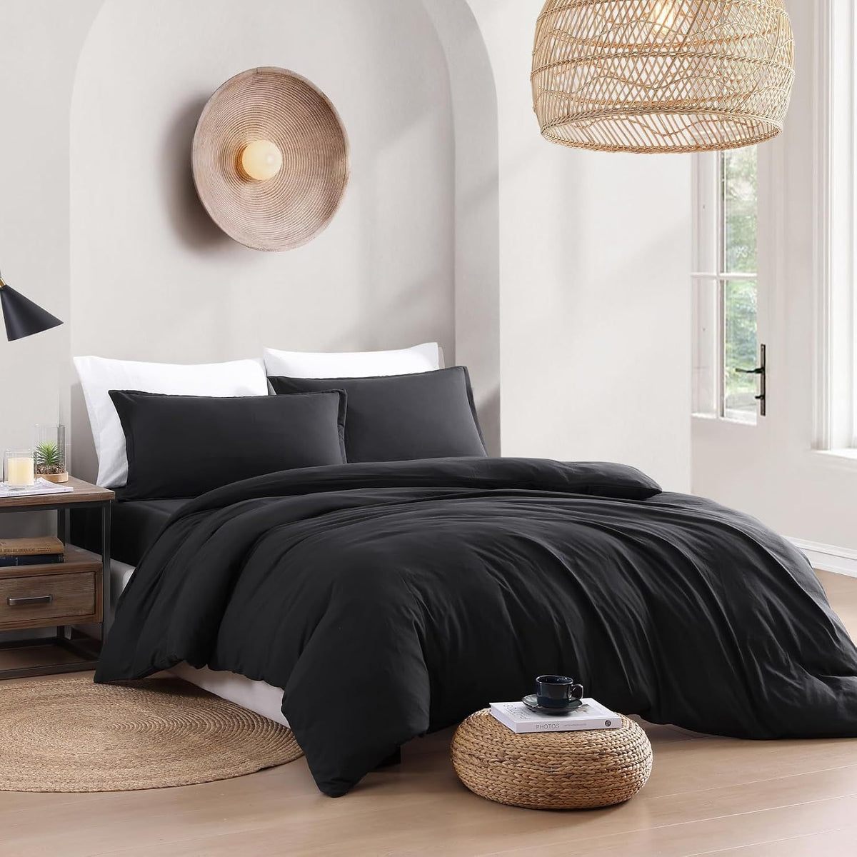 Hotel Soft Microfiber Duvet Cover Set-2000TC Quilt Cover Set & Pillowcases -1 Donna Cover Zipper Closure & 1 x Pillowcases-Breathable Bedding - Wrinkle, Fade, Stain Resistant(Black,King)