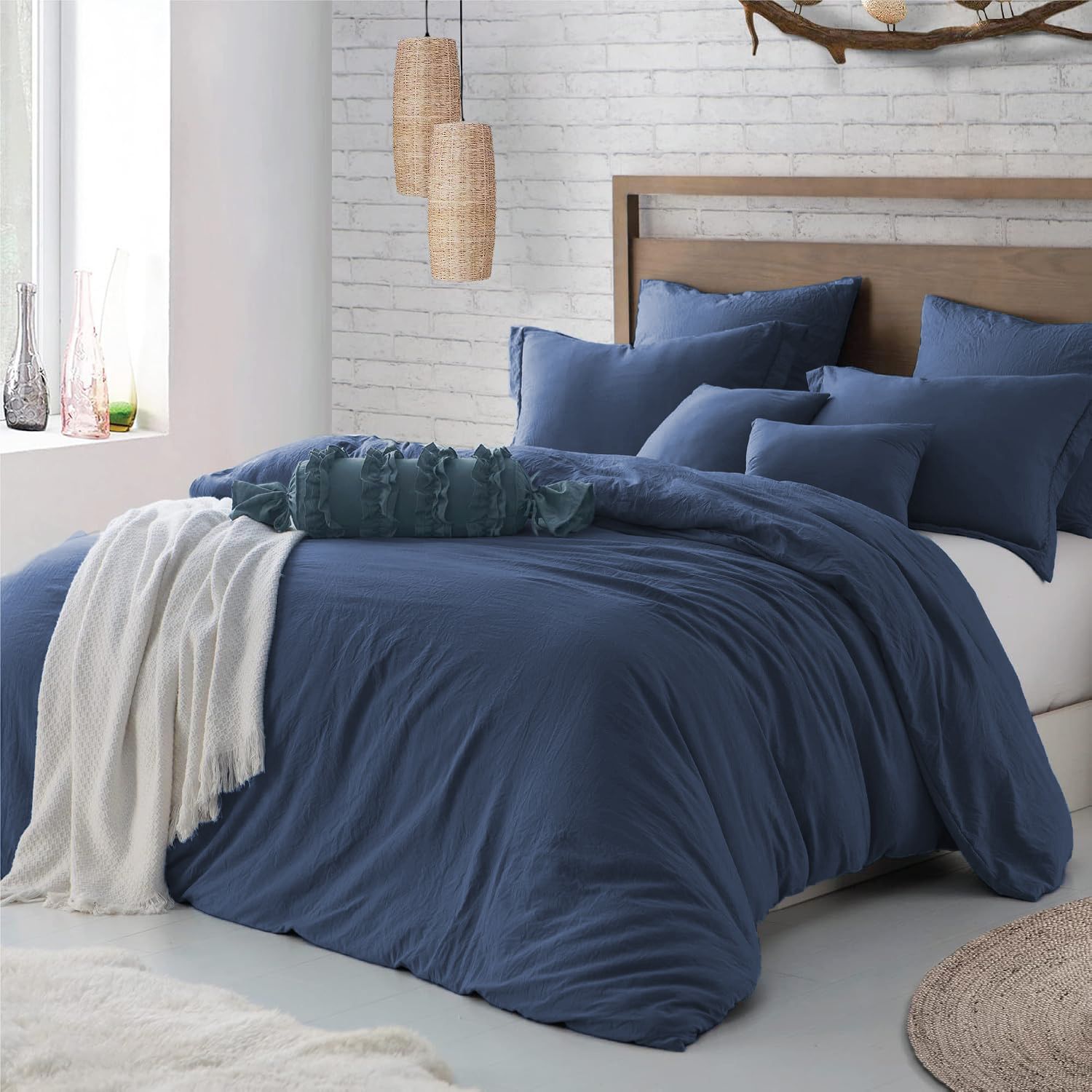 Hotel Soft Microfiber Duvet Cover Set-2000TC Quilt Cover Set & Pillowcases -1 Donna Cover Zipper Closure & 1 x Pillowcases-Breathable Bedding - Wrinkle, Fade, Stain Resistant(Navy,King)