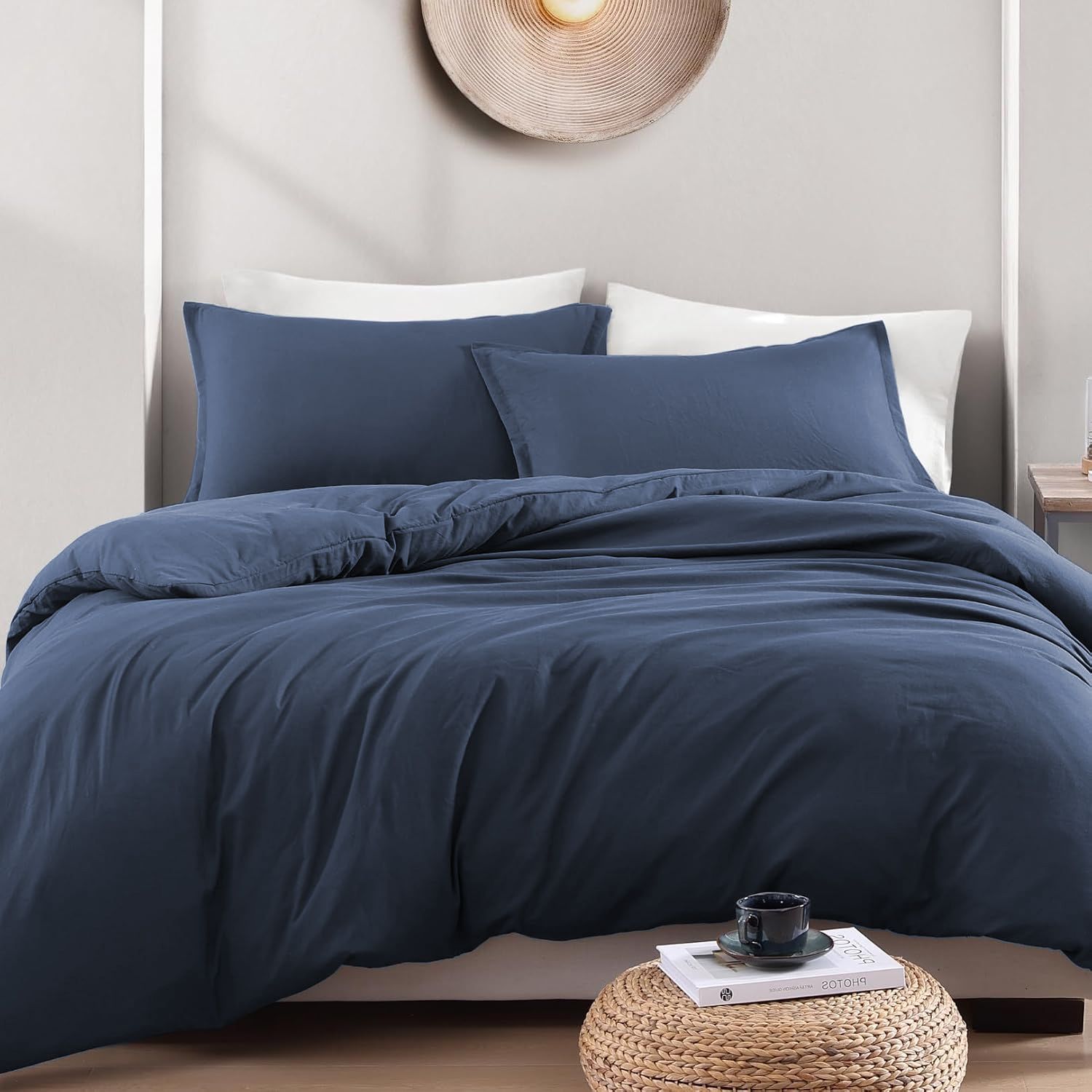 Hotel Soft Microfiber Duvet Cover Set-2000TC Quilt Cover Set & Pillowcases -1 Donna Cover Zipper Closure & 1 x Pillowcases-Breathable Bedding - Wrinkle, Fade, Stain Resistant(Navy,King)