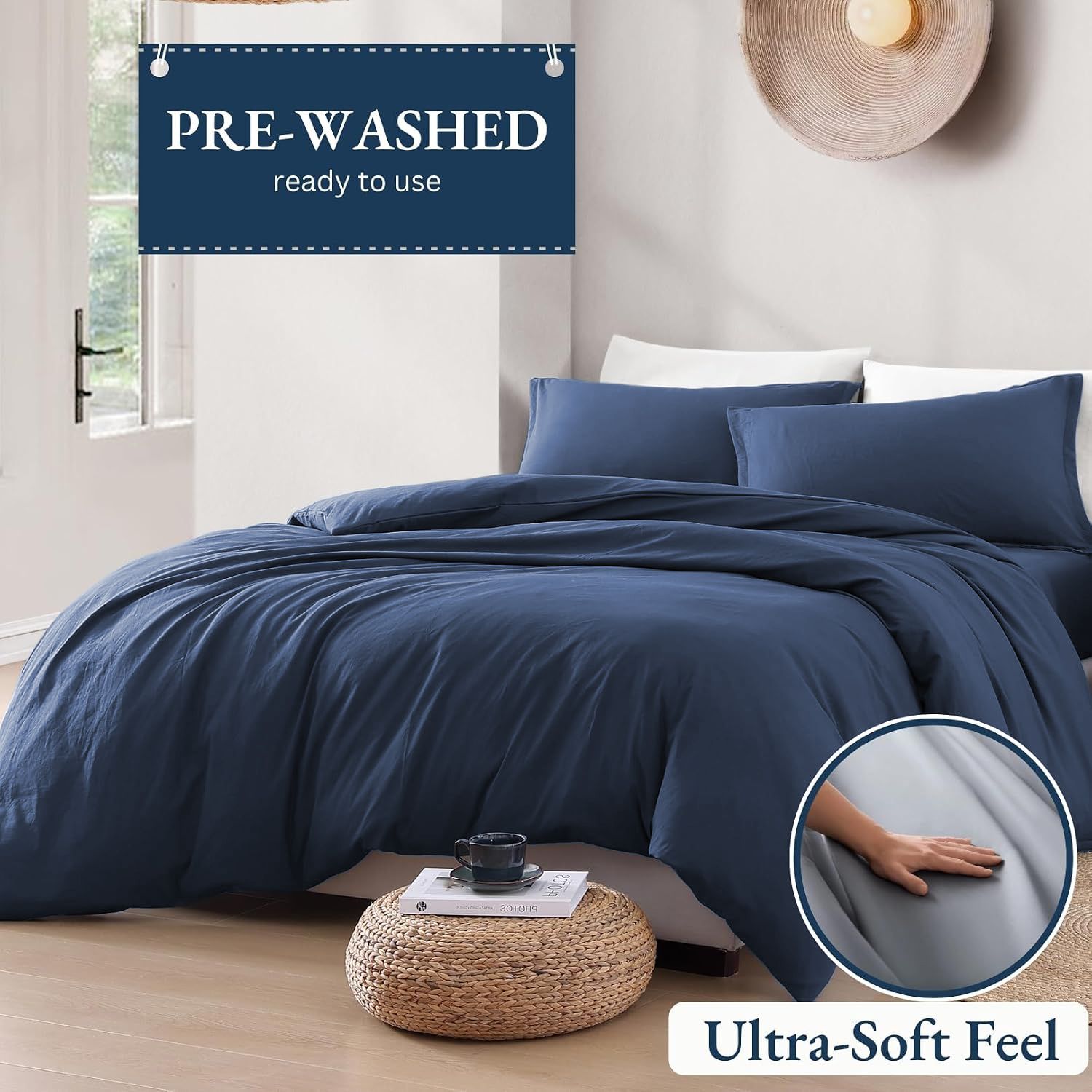 Hotel Soft Microfiber Duvet Cover Set-2000TC Quilt Cover Set & Pillowcases -1 Donna Cover Zipper Closure & 1 x Pillowcases-Breathable Bedding - Wrinkle, Fade, Stain Resistant(Navy,King)