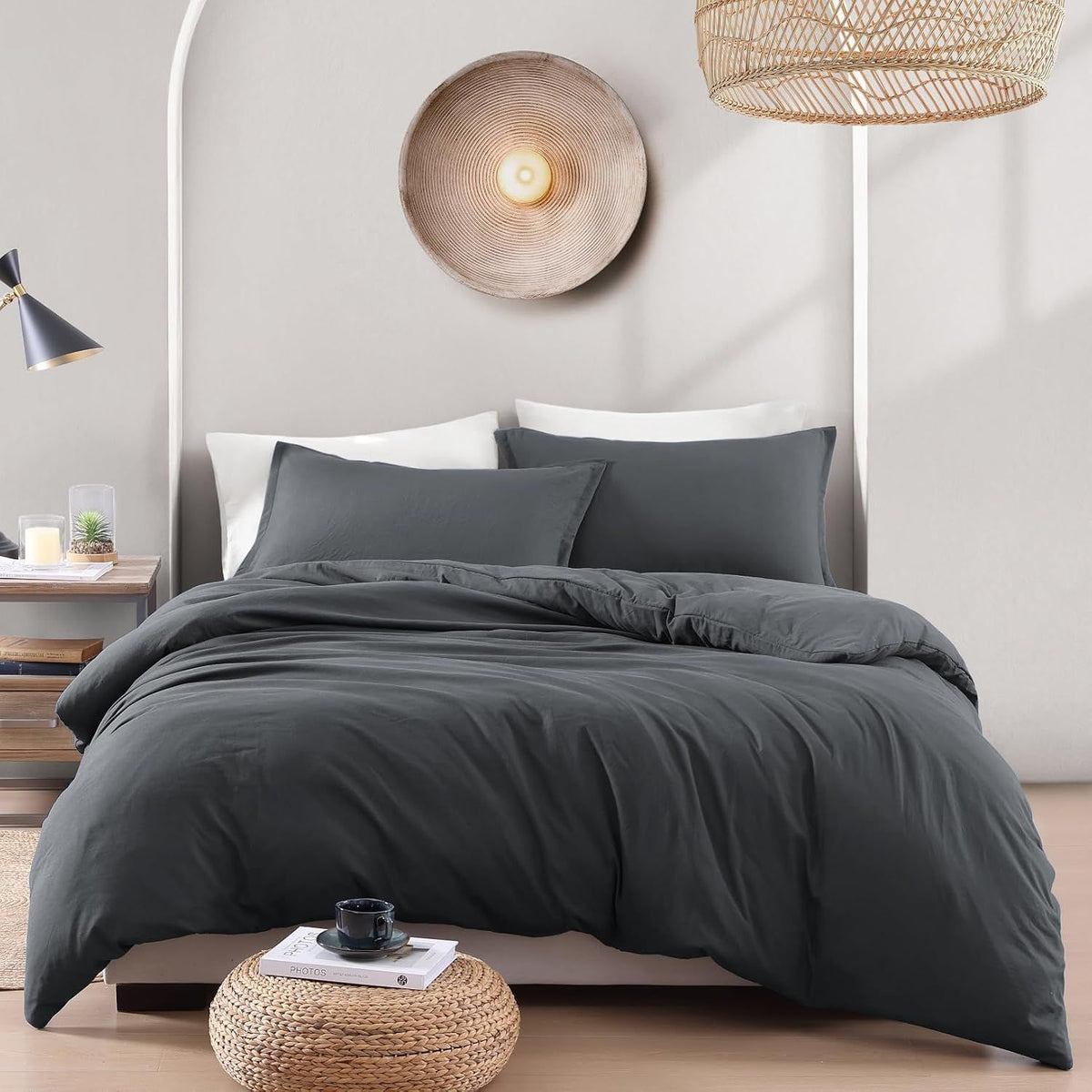 Hotel Soft Microfiber Duvet Cover Set-2000TC Quilt Cover Set & Pillowcases -1 Donna Cover Zipper Closure & 1 x Pillowcases-Breathable Bedding - Wrinkle, Fade, Stain Resistant(Dark gray,King)