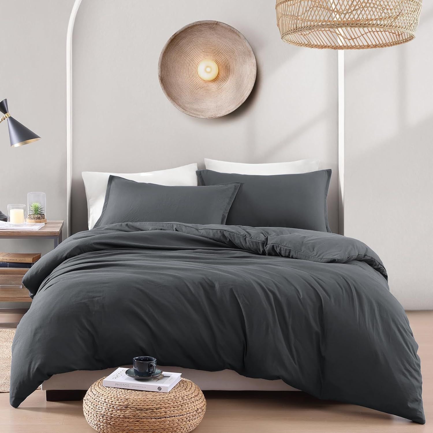 Hotel Soft Microfiber Duvet Cover Set-2000TC Quilt Cover Set & Pillowcases -1 Donna Cover Zipper Closure & 1 x Pillowcases-Breathable Bedding - Wrinkle, Fade, Stain Resistant(Dark gray,King)