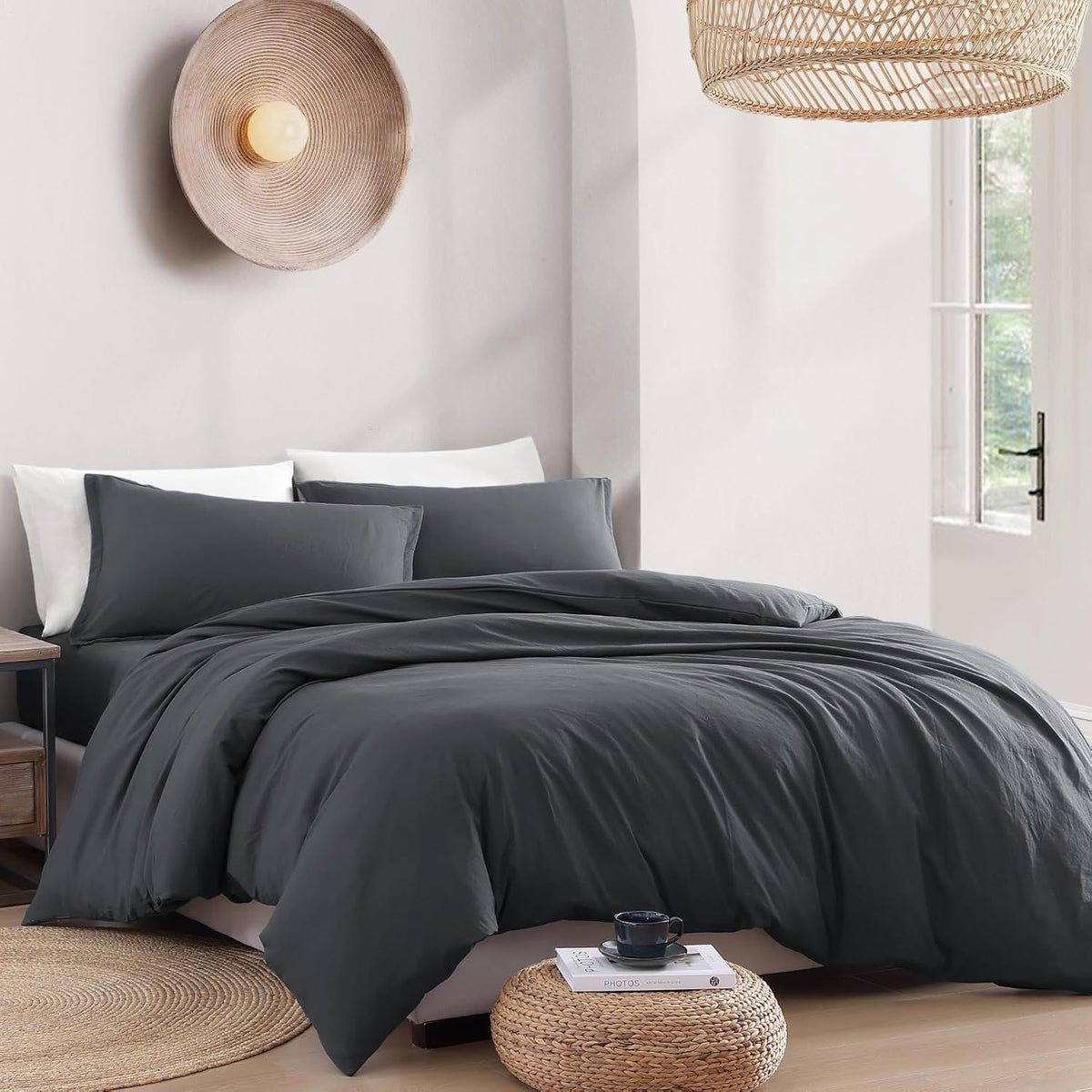 Hotel Soft Microfiber Duvet Cover Set-2000TC Quilt Cover Set & Pillowcases -1 Donna Cover Zipper Closure & 1 x Pillowcases-Breathable Bedding - Wrinkle, Fade, Stain Resistant(Dark gray,King)