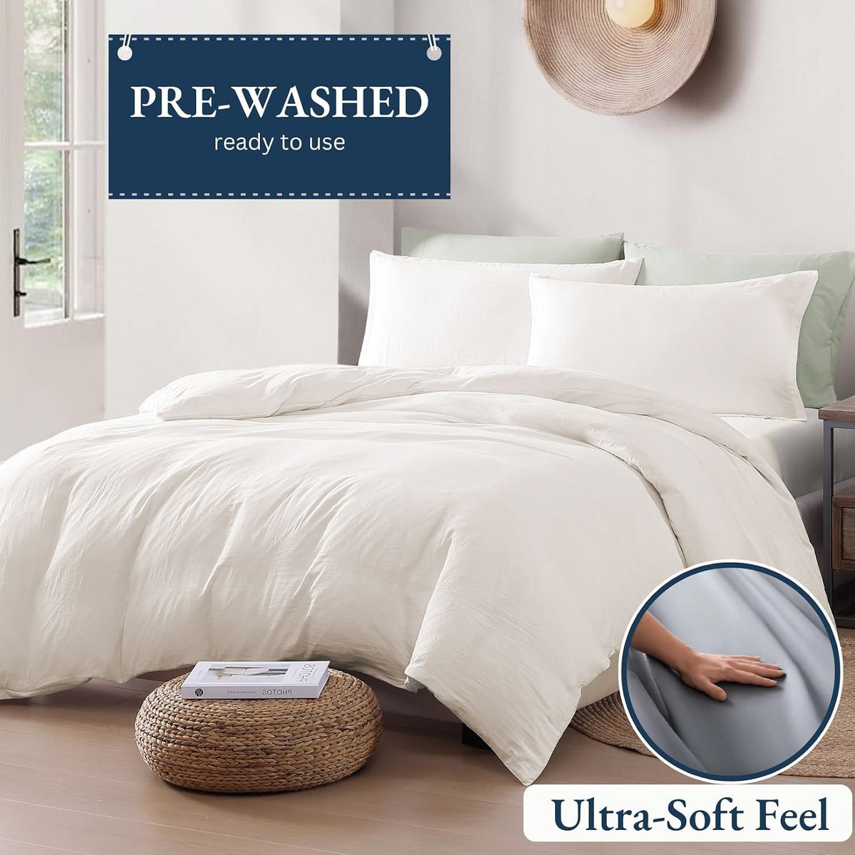Hotel Soft Microfiber Duvet Cover Set-2000TC Quilt Cover Set & Pillowcases -1 Donna Cover Zipper Closure & 1 x Pillowcases-Breathable Bedding - Wrinkle, Fade, Stain Resistant(Raw white,King Single)