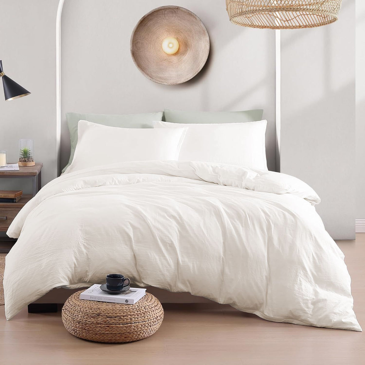Hotel Soft Microfiber Duvet Cover Set-2000TC Quilt Cover Set & Pillowcases -1 Donna Cover Zipper Closure & 1 x Pillowcases-Breathable Bedding - Wrinkle, Fade, Stain Resistant(Raw white,King Single)