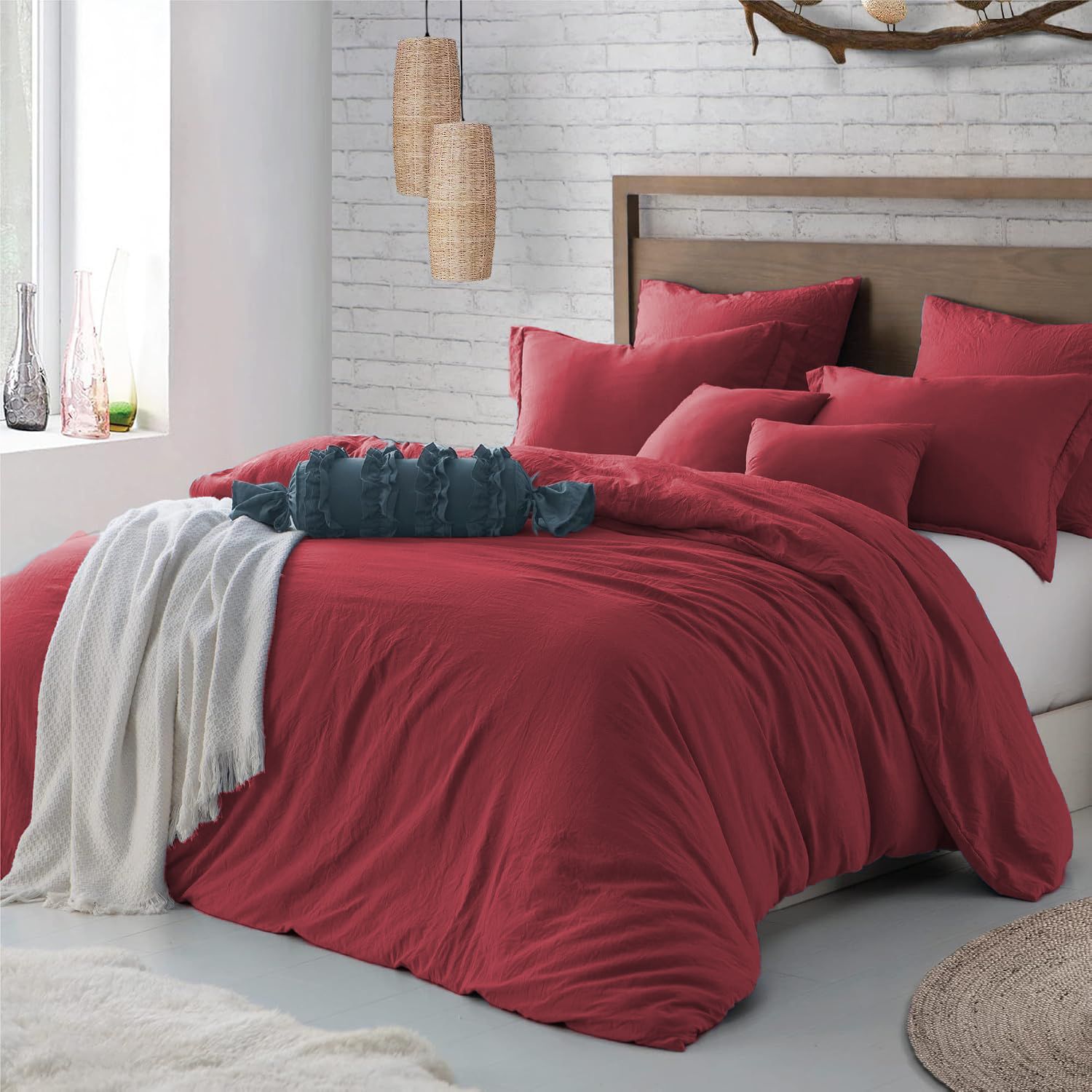 Hotel Soft Microfiber Duvet Cover Set-2000TC Quilt Cover Set & Pillowcases -1 Donna Cover Zipper Closure & 1 x Pillowcases-Breathable Bedding - Wrinkle, Fade, Stain Resistant(Red,King Single)