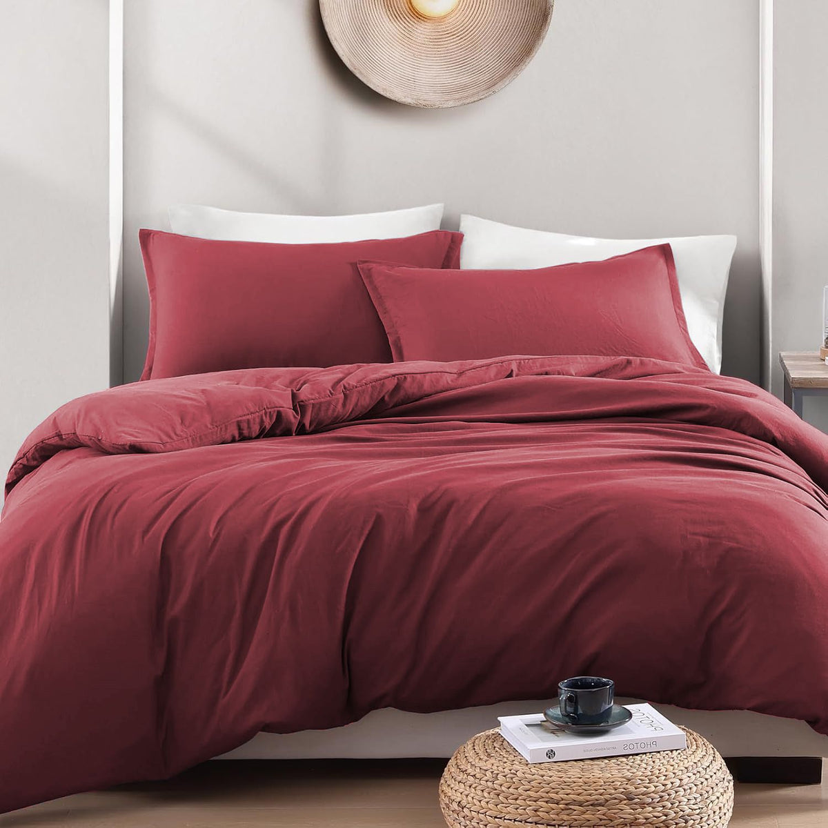 Hotel Soft Microfiber Duvet Cover Set-2000TC Quilt Cover Set & Pillowcases -1 Donna Cover Zipper Closure & 1 x Pillowcases-Breathable Bedding - Wrinkle, Fade, Stain Resistant(Red,King Single)