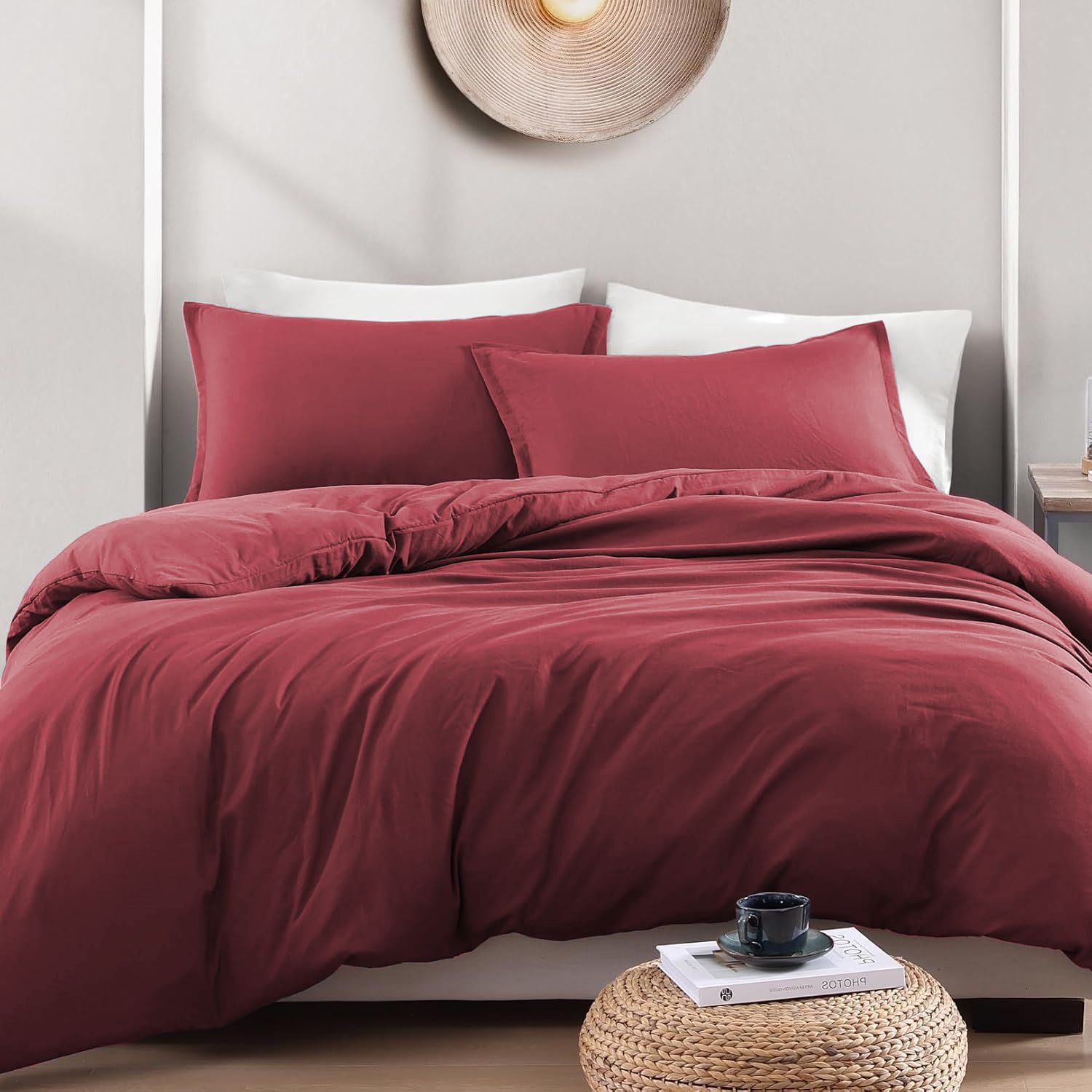 Hotel Soft Microfiber Duvet Cover Set-2000TC Quilt Cover Set & Pillowcases -1 Donna Cover Zipper Closure & 1 x Pillowcases-Breathable Bedding - Wrinkle, Fade, Stain Resistant(Red,King Single)