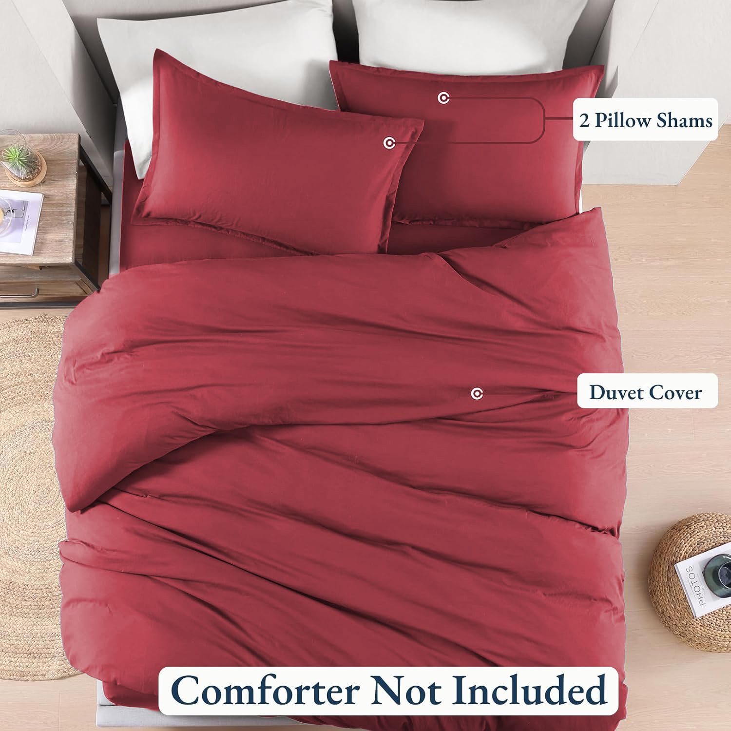 Hotel Soft Microfiber Duvet Cover Set-2000TC Quilt Cover Set & Pillowcases -1 Donna Cover Zipper Closure & 1 x Pillowcases-Breathable Bedding - Wrinkle, Fade, Stain Resistant(Red,King Single)