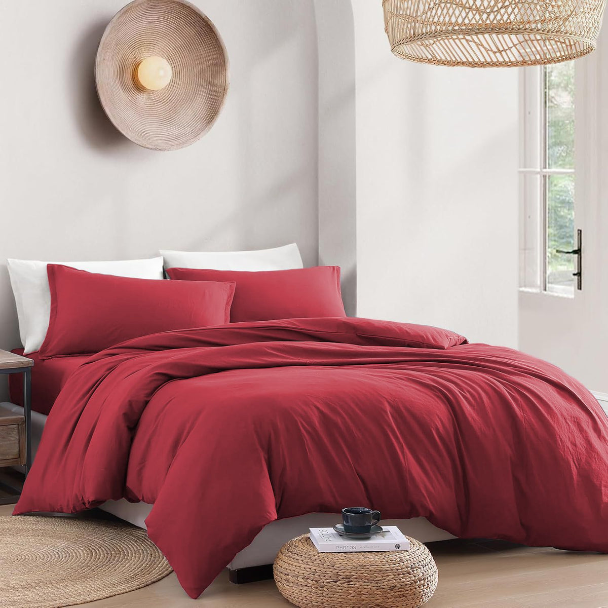 Hotel Soft Microfiber Duvet Cover Set-2000TC Quilt Cover Set & Pillowcases -1 Donna Cover Zipper Closure & 1 x Pillowcases-Breathable Bedding - Wrinkle, Fade, Stain Resistant(Red,King Single)