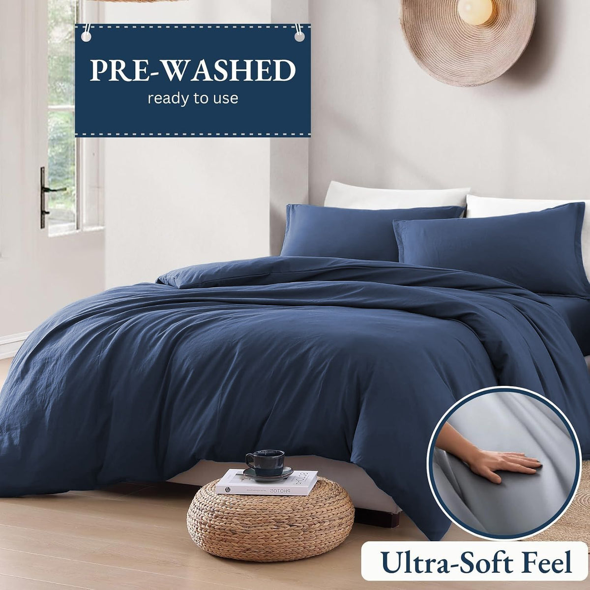 Hotel Soft Microfiber Duvet Cover Set-2000TC Quilt Cover Set & Pillowcases -1 Donna Cover Zipper Closure & 1 x Pillowcases-Breathable Bedding - Wrinkle, Fade, Stain Resistant(Navy,King Single)