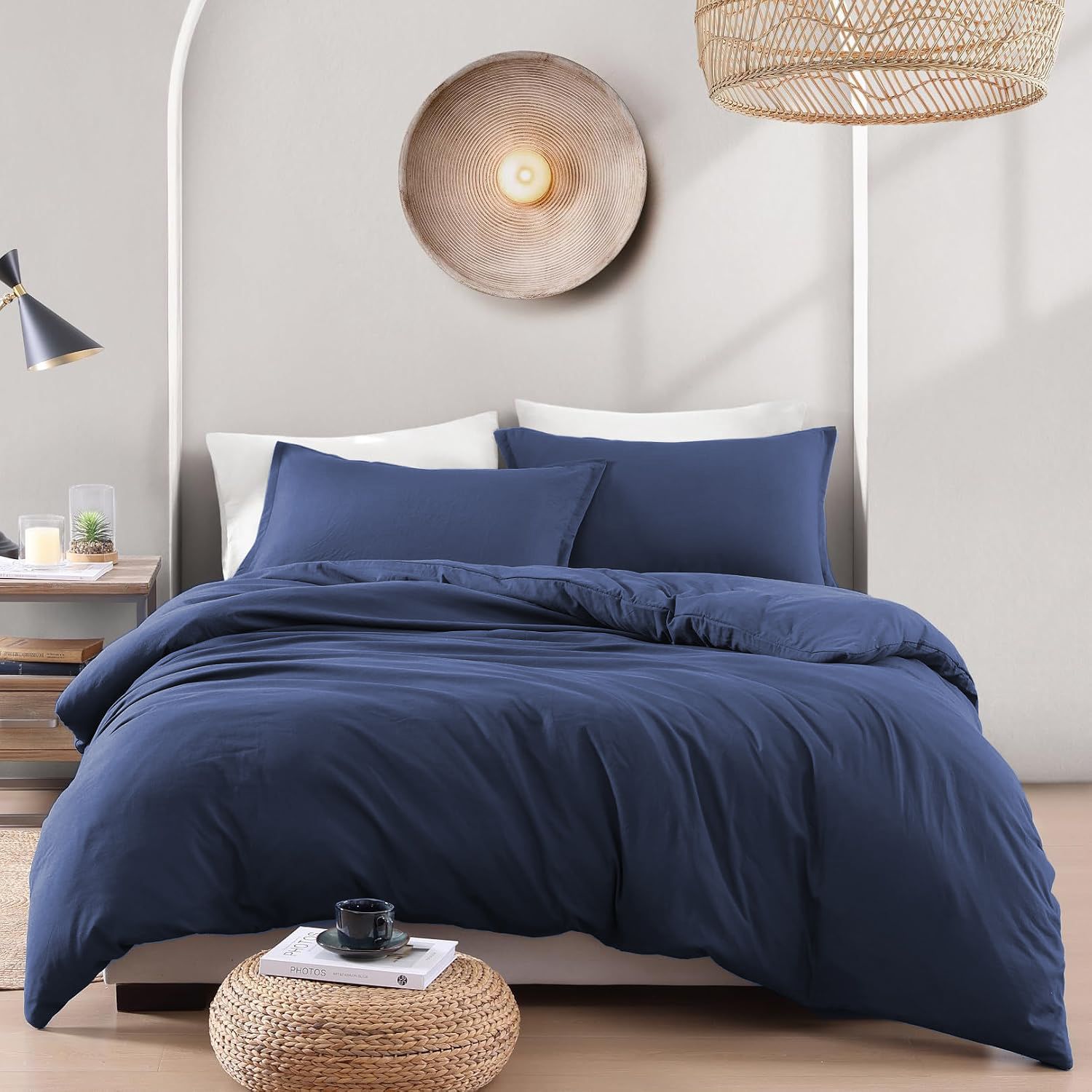 Hotel Soft Microfiber Duvet Cover Set-2000TC Quilt Cover Set & Pillowcases -1 Donna Cover Zipper Closure & 1 x Pillowcases-Breathable Bedding - Wrinkle, Fade, Stain Resistant(Navy,King Single)