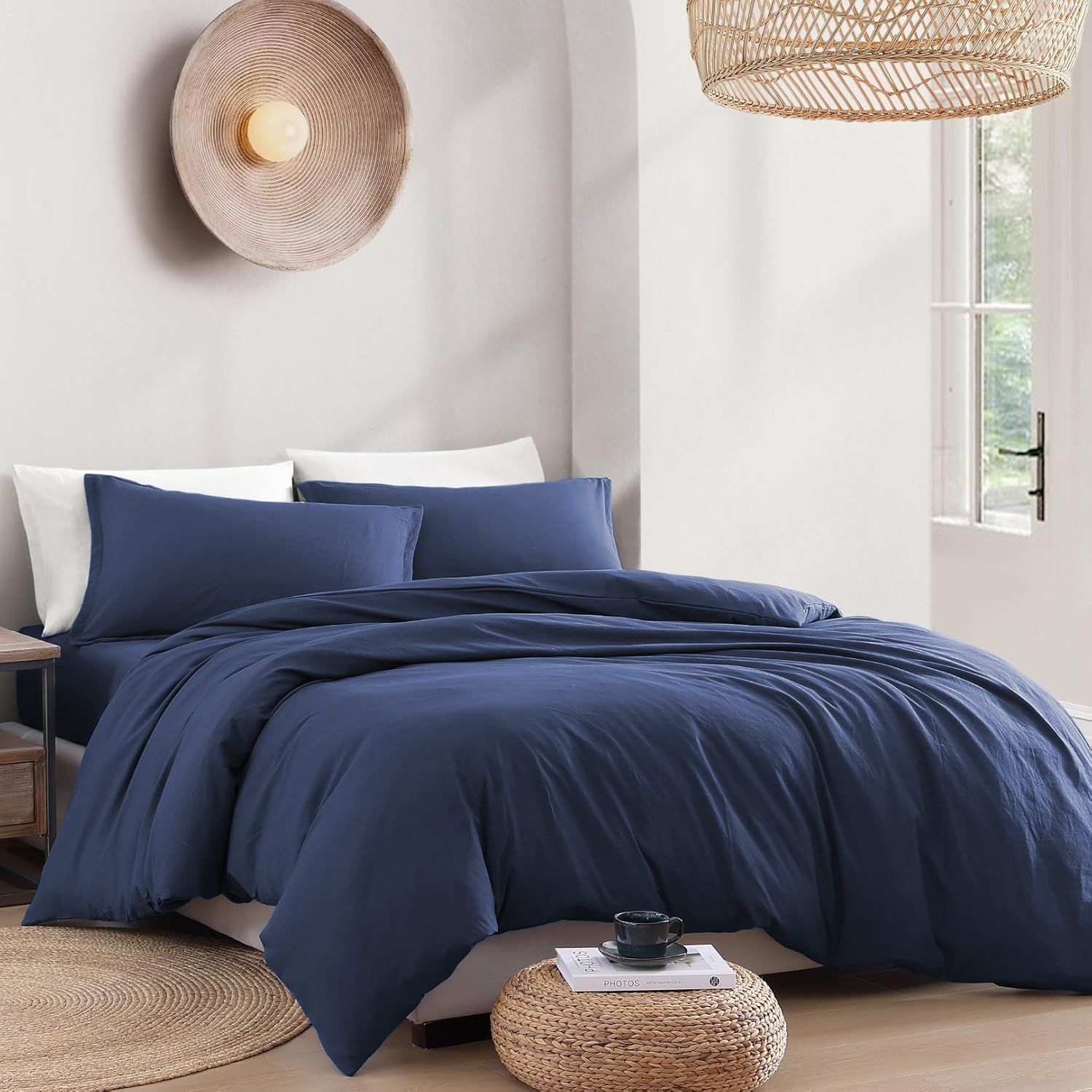 Hotel Soft Microfiber Duvet Cover Set-2000TC Quilt Cover Set & Pillowcases -1 Donna Cover Zipper Closure & 1 x Pillowcases-Breathable Bedding - Wrinkle, Fade, Stain Resistant(Navy,King Single)
